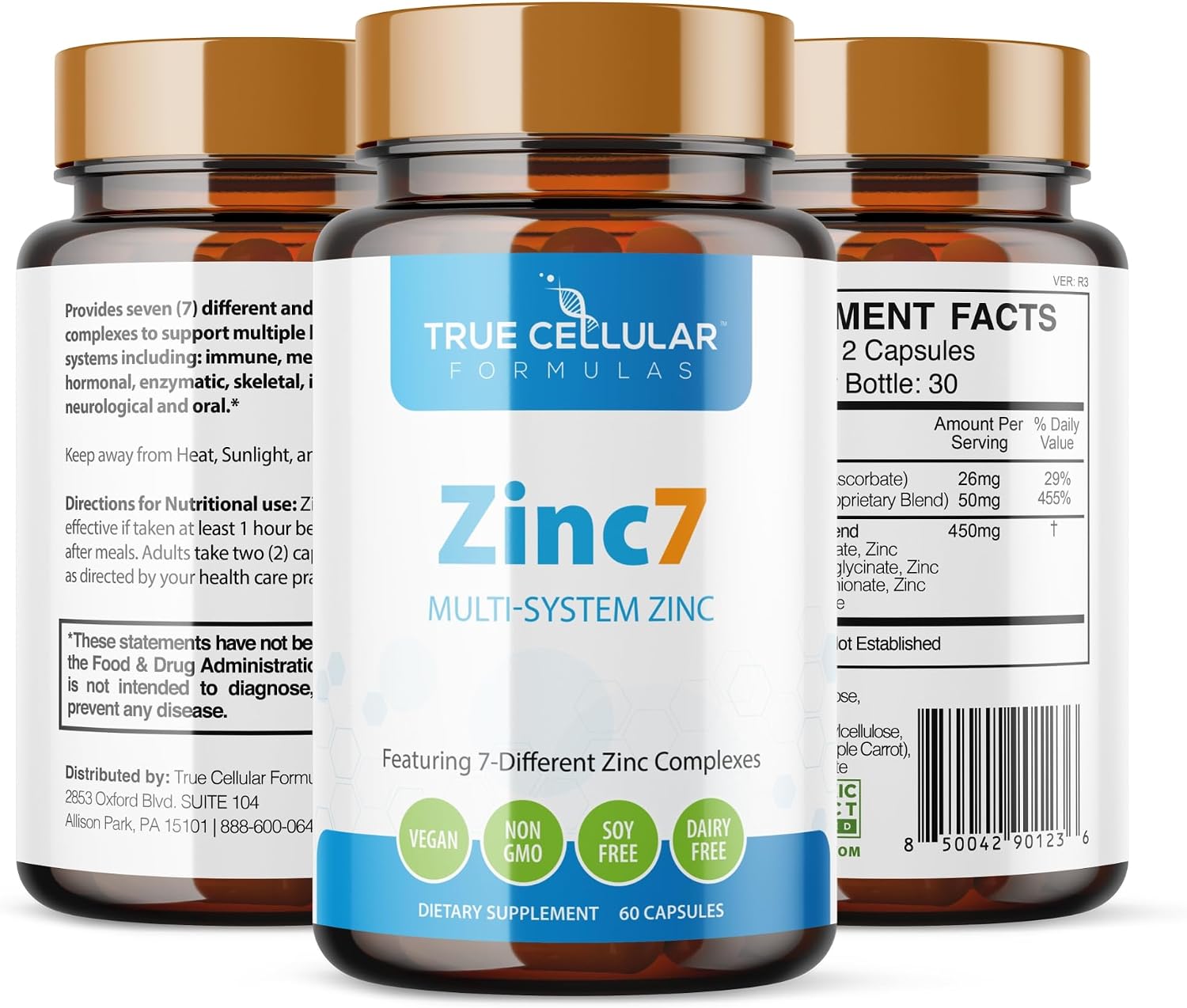 Zinc7 Daily Immune Support (50mg): Triple Action Zinc Complex for Deep Sleep, Mental Clarity & Strong Immunity | Natural Energy, Hormone & Metabolism Support | 60 Vegan Capsules (3)