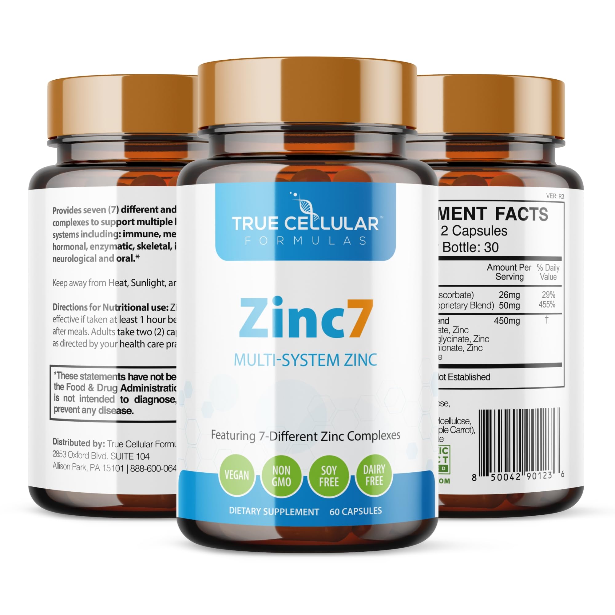 Zinc7 Daily Immune Support (50mg): Triple Action Zinc Complex for Deep Sleep, Mental Clarity & Strong Immunity | Natural Energy, Hormone & Metabolism Support | 60 Vegan Capsules (3)