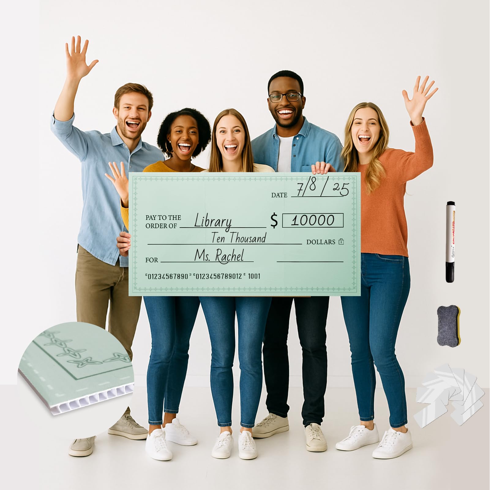 30 x 16 Inches Foldable Giant Check for Presentations, Dry Erase Big Blank Check, Large Fake Check, Oversized Checks for Fundraisers, Prizes, Awards,