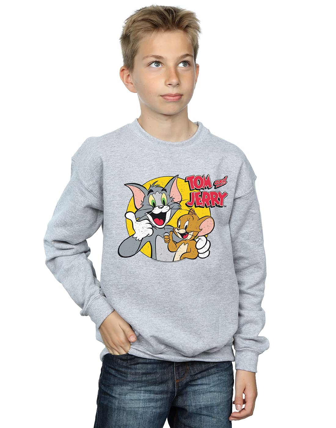Absolute Cult Tom And Jerry Boys Thumbs Up Sweatshirt Sport Grey 7-8 Years