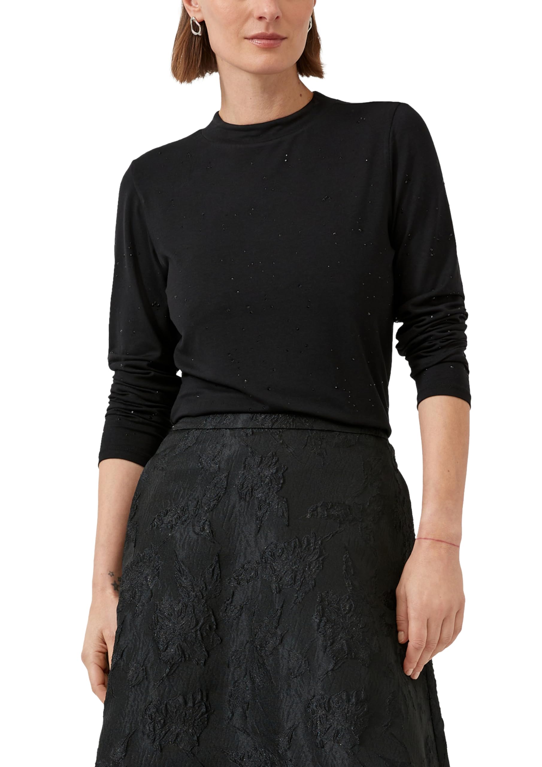 s.Oliver Langarm-Shirt aus Viskose-Jersey mit Schmucksteinen