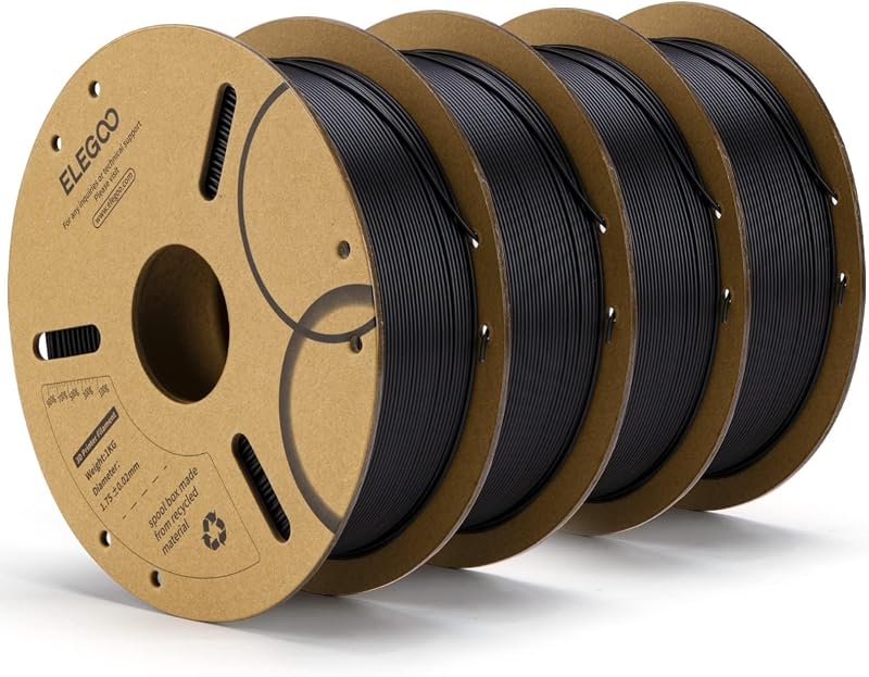 ELEGOO PLA Filament 1.75mm Black 4KG, 3D Printer Filament Bulk Dimensional Accuracy +/- 0.02mm, 4 Pack 1kg Cardboard Spool(2.2lbs) 3D Printing Filament Fits for Most FDM 3D Printers | Bundle Filament, Dimensional Accuracy +/- 0.02mm, 4 Pack 1kg Spools 3D Printing Filament, Fits Most FDM 3D Printers