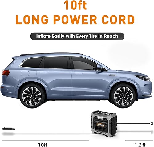 Miniatura 7 de Inflador de neumáticos, compresor de aire portátil DC 12 V, compresor de aire portátil con medidor de presión digital bomba de aire para neumáticos