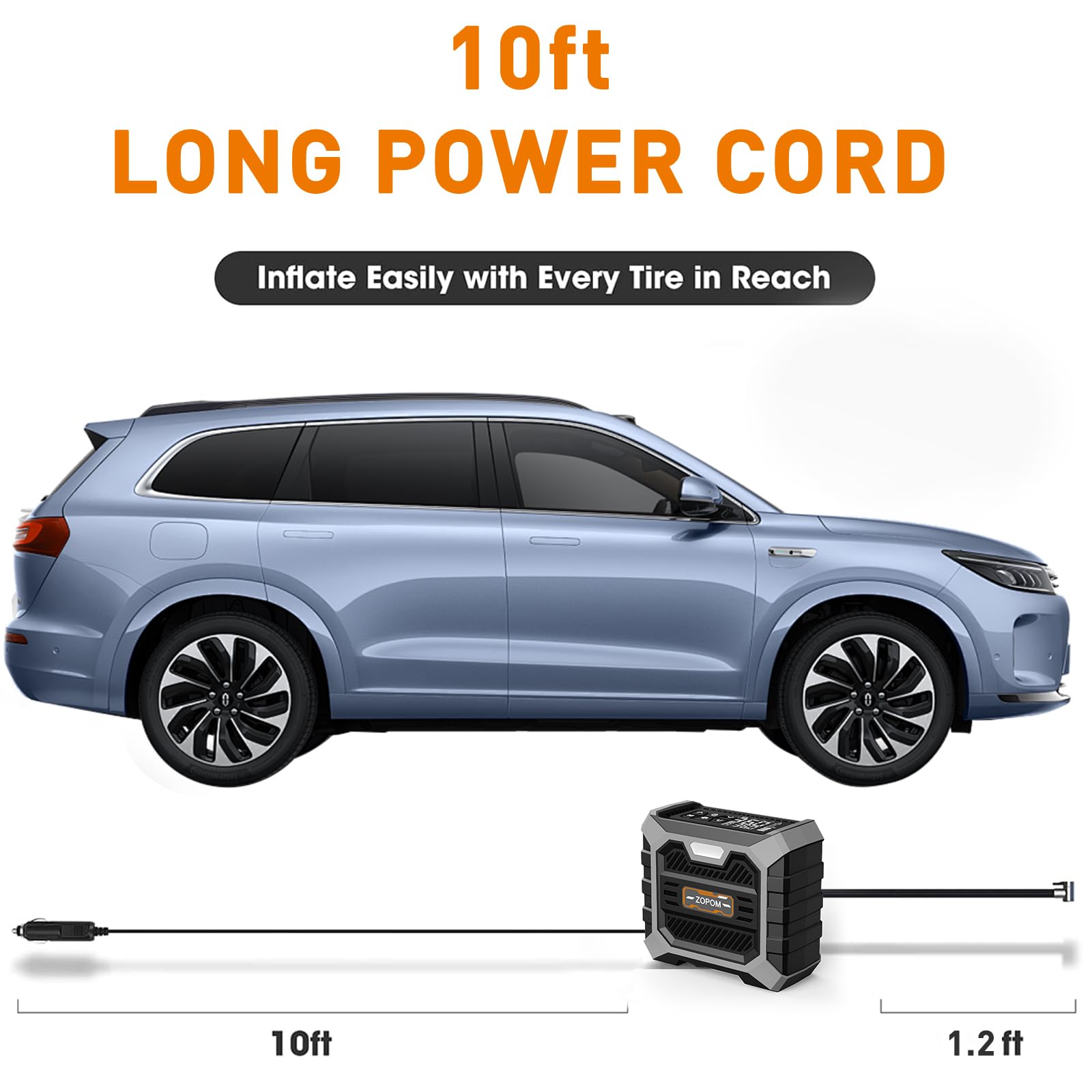 Gonfleur de pneu portable DC 12 V Compresseur d'air portable avec manomètre numérique pour pneus de voiture – Accessoires de voiture, vélo, balle, moteur