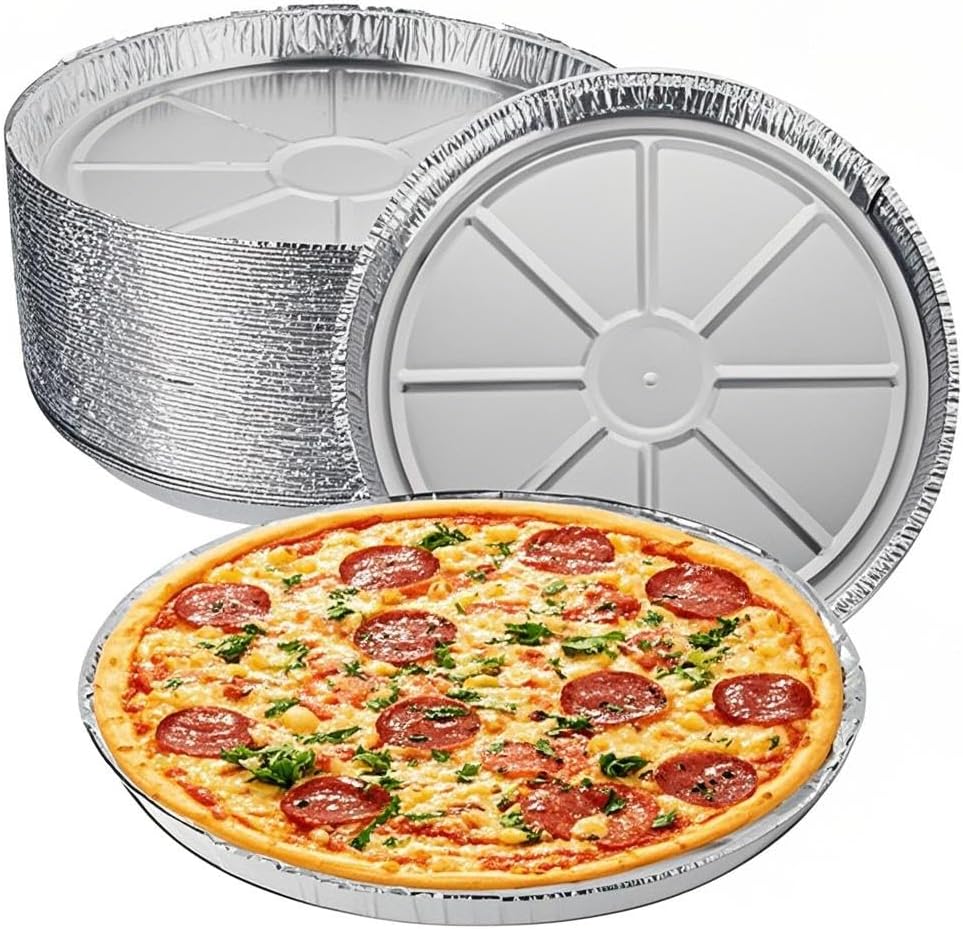 25 Pack 12 Inch Disposable Pizza Pans, Aluminum Pizza Pans, Round Pizza Pan Foil Focaccia Pan, Chocolate Cookies Cake Tin, Serving Platter Tray, Freezer & Oven Safe