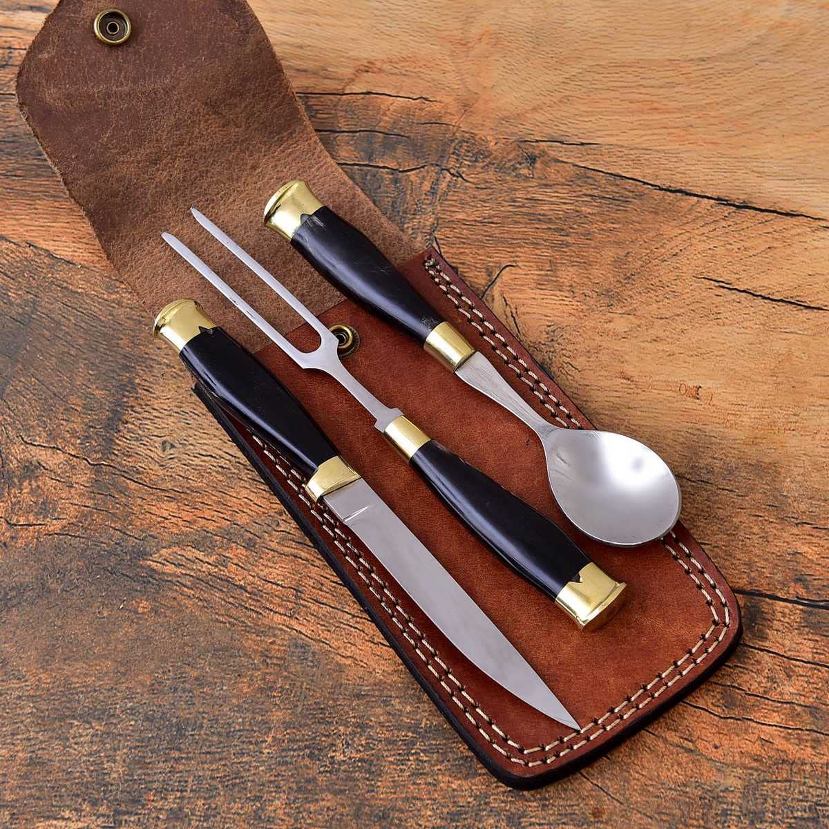 Mittelalter Besteck Set,handgeschmiedet Der Griff besteht aus Büffel Horn MAQ4527