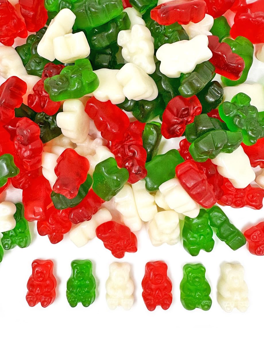 SweetGourmet Holiday Gummy Bears, Red White Green Christmas Candy, Chewy Fruit Flavored, Gluten-Free, 3 Pound Resealable Bag