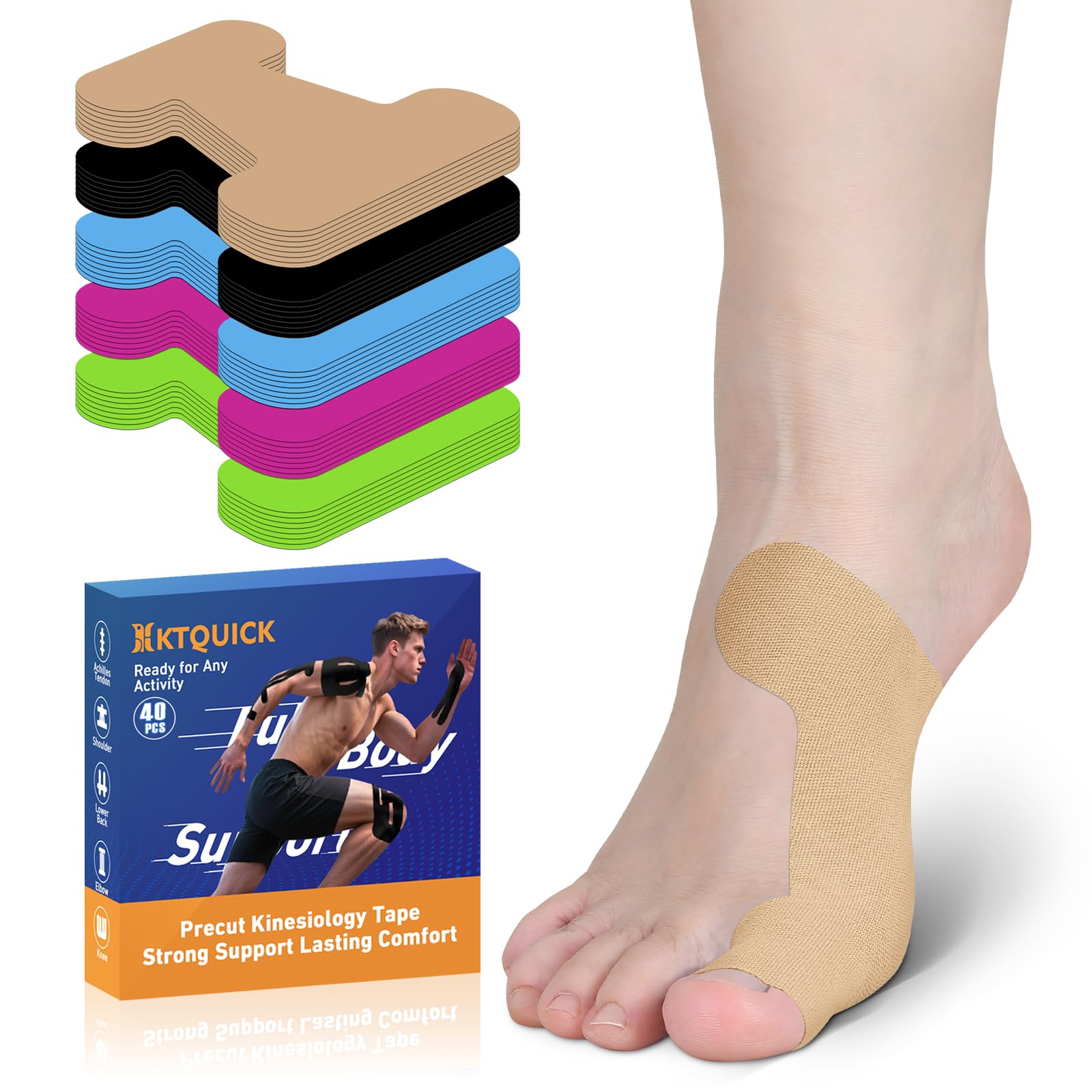 KTQUICK Precut Bunion Tape for Big Toe, 40 PCS, 20% Stronger Adhesive,Beige
