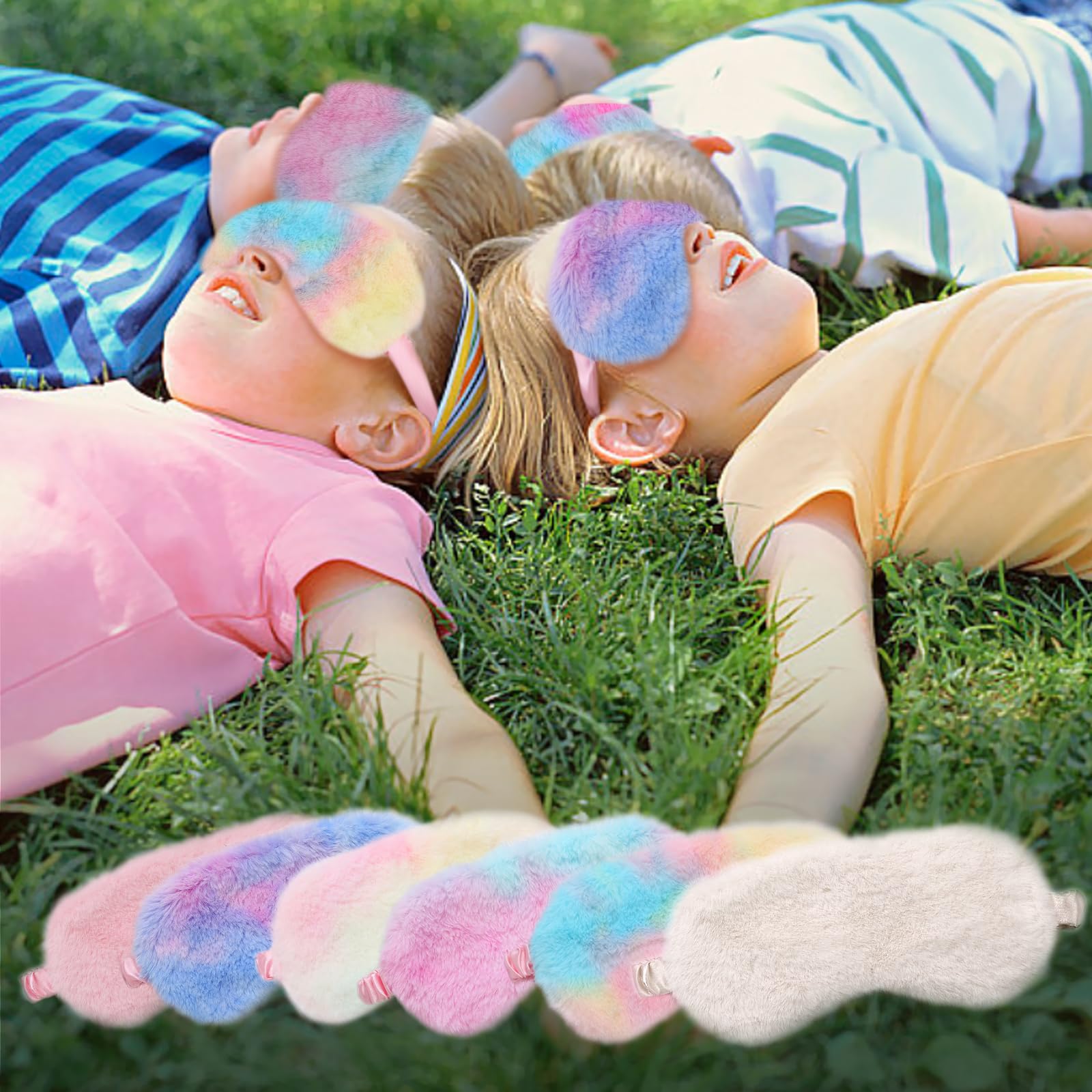EUPSIIU 6 Pezzi Simpatiche Mascherina per Dormire in Peluche, Maschera Occhi per Dormire Antiluce per Donna, Benda Occhio Traspirante Maschera di Sonno Copertura degli Occhi per Bambina Ragazzi