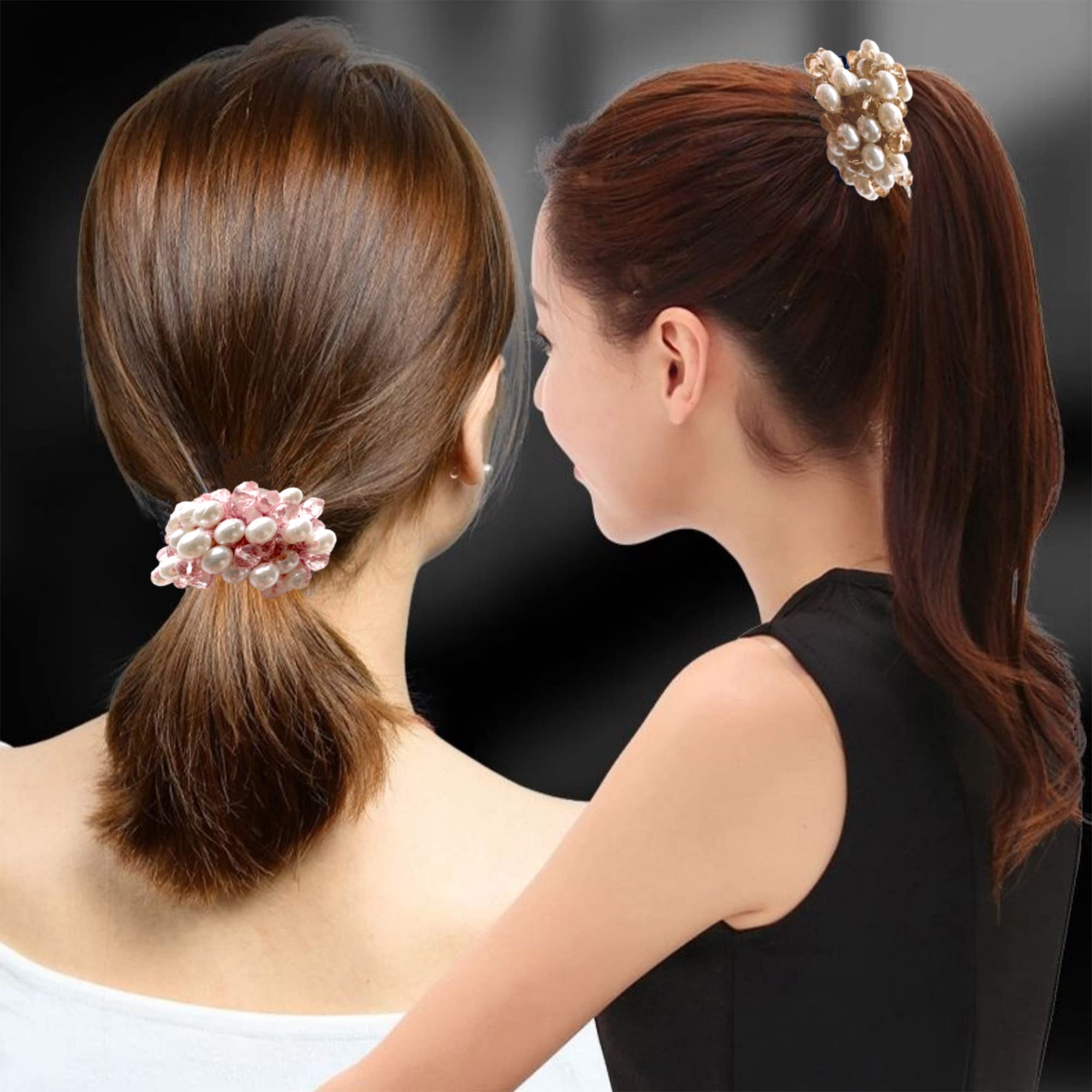 ?2 CRYSTAL PEARL SOFT HAIR SCRUNCHIES Amazon.com : Unicra Pearl Hair Ties Beaded Hair Scrunchies  main image 2