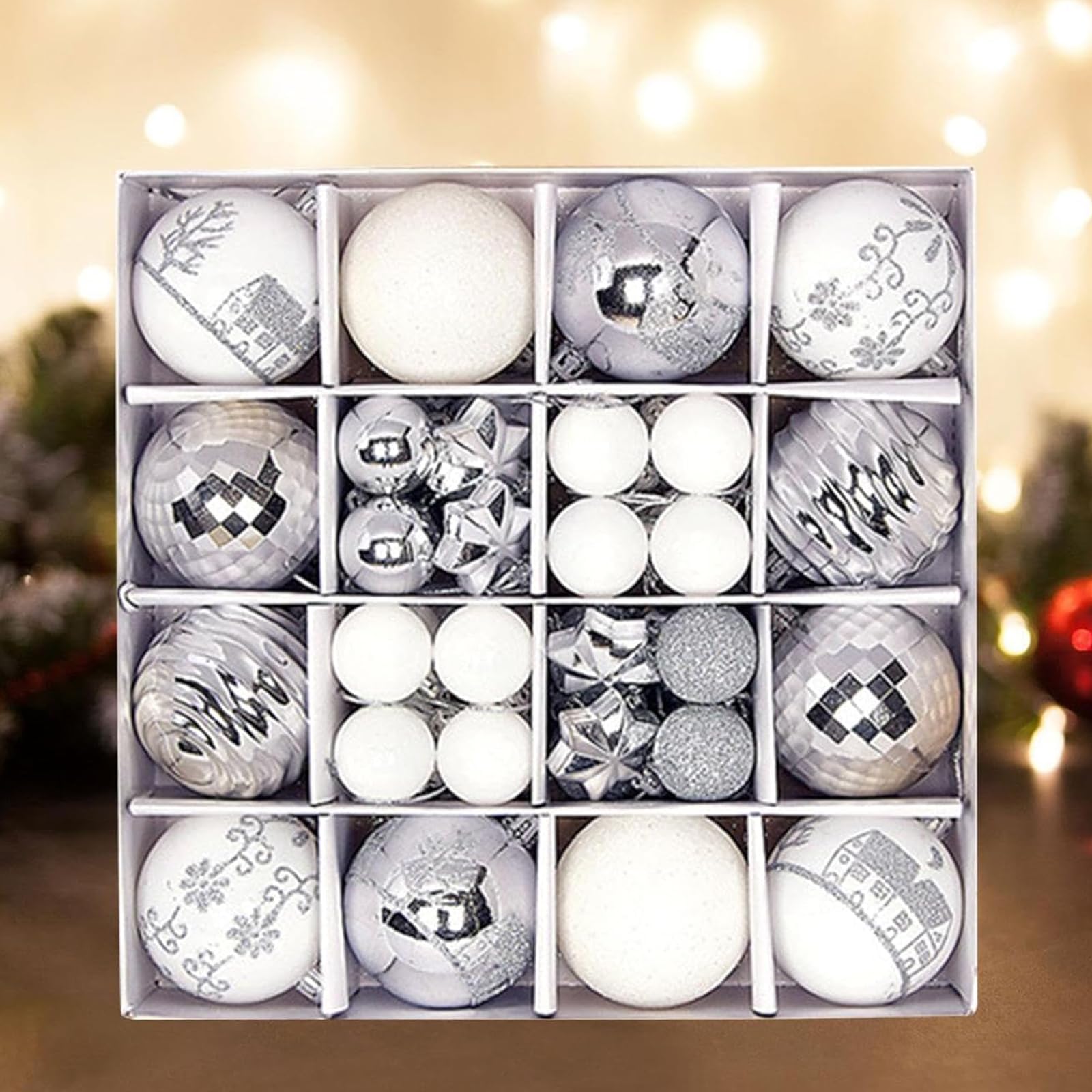 44 Pezzi di Ornamenti di Palline di Natale Bianche Argento, Set di Palline di Natale, Palline appese all'albero di Natale per Decorare Alberi di Natale Fai da Te