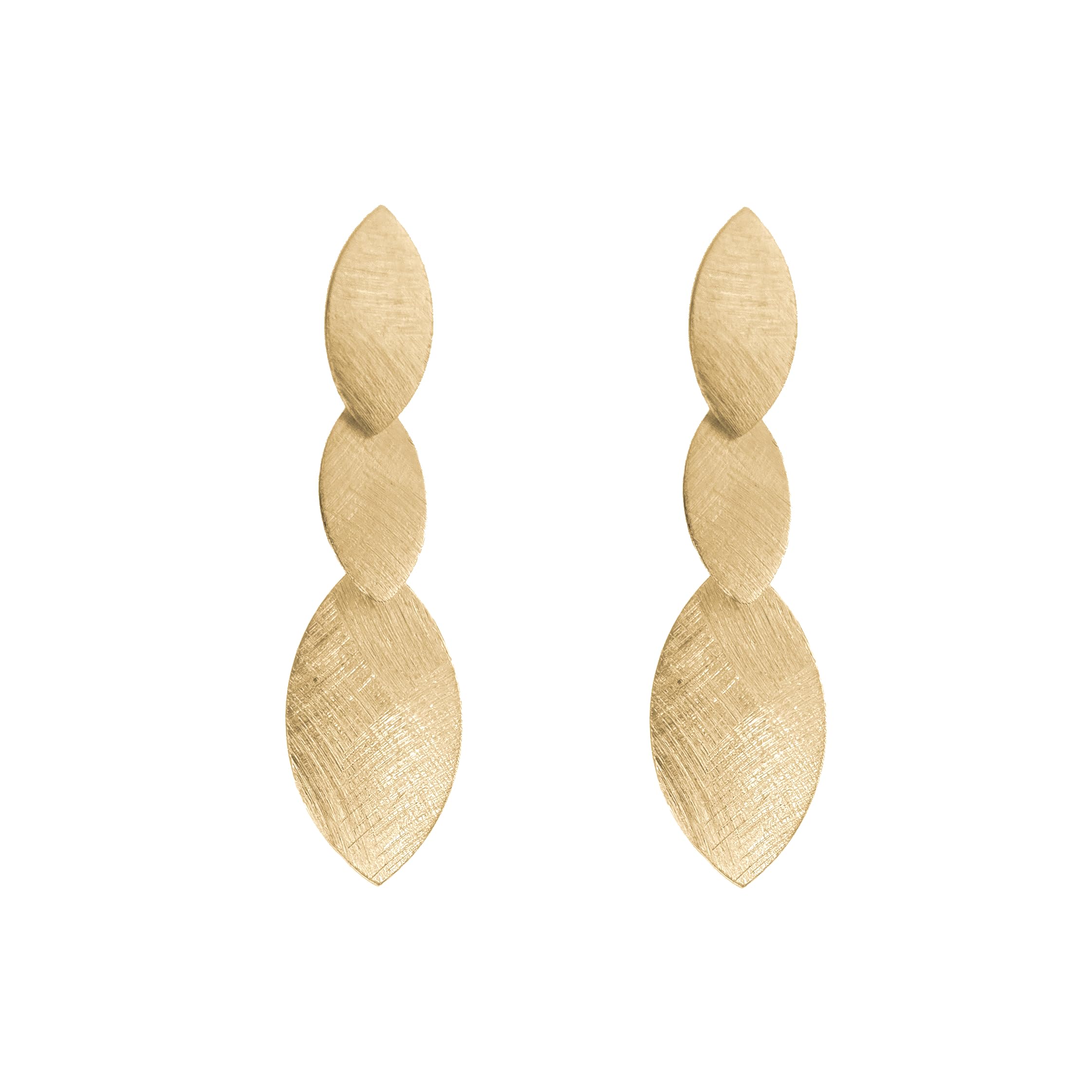 Malu Maiese MALU MAIESE - Pendientes Largos Navetes, tres navetes, Pendientes Largos y Ligeros, Joyas Maxi, Joyas para Mujeres, Versátiles y Atemporales (Oro Amarillo 18k)