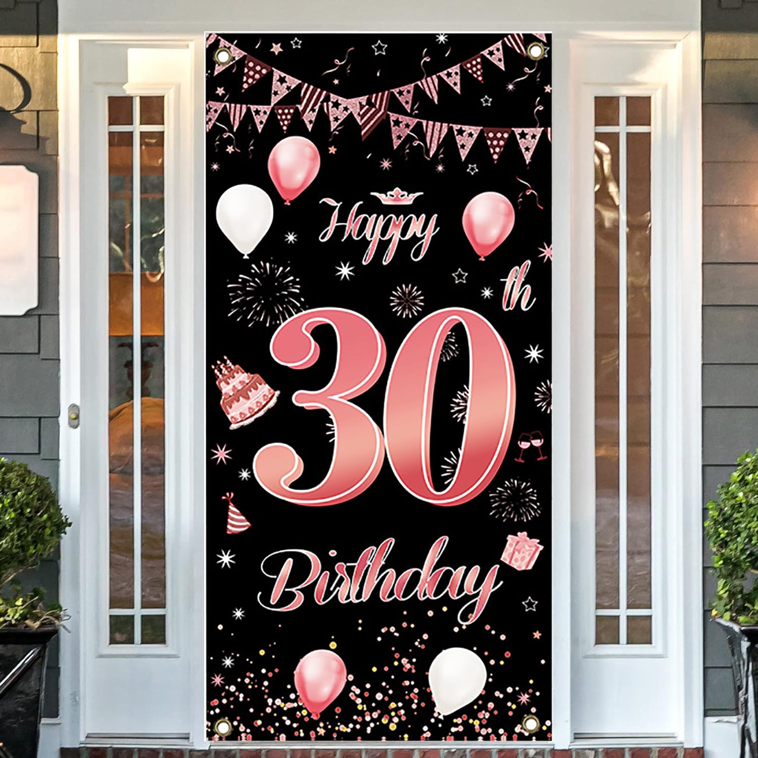 30. Geburtstag Banner, Schwarz Rosa 30 Jahr Geburtstag Deko Tür Hintergrund Birhday Banner für Junge Mädchen Geburtstag Poster Türbanner Wand Dekoration 185 x 90cm