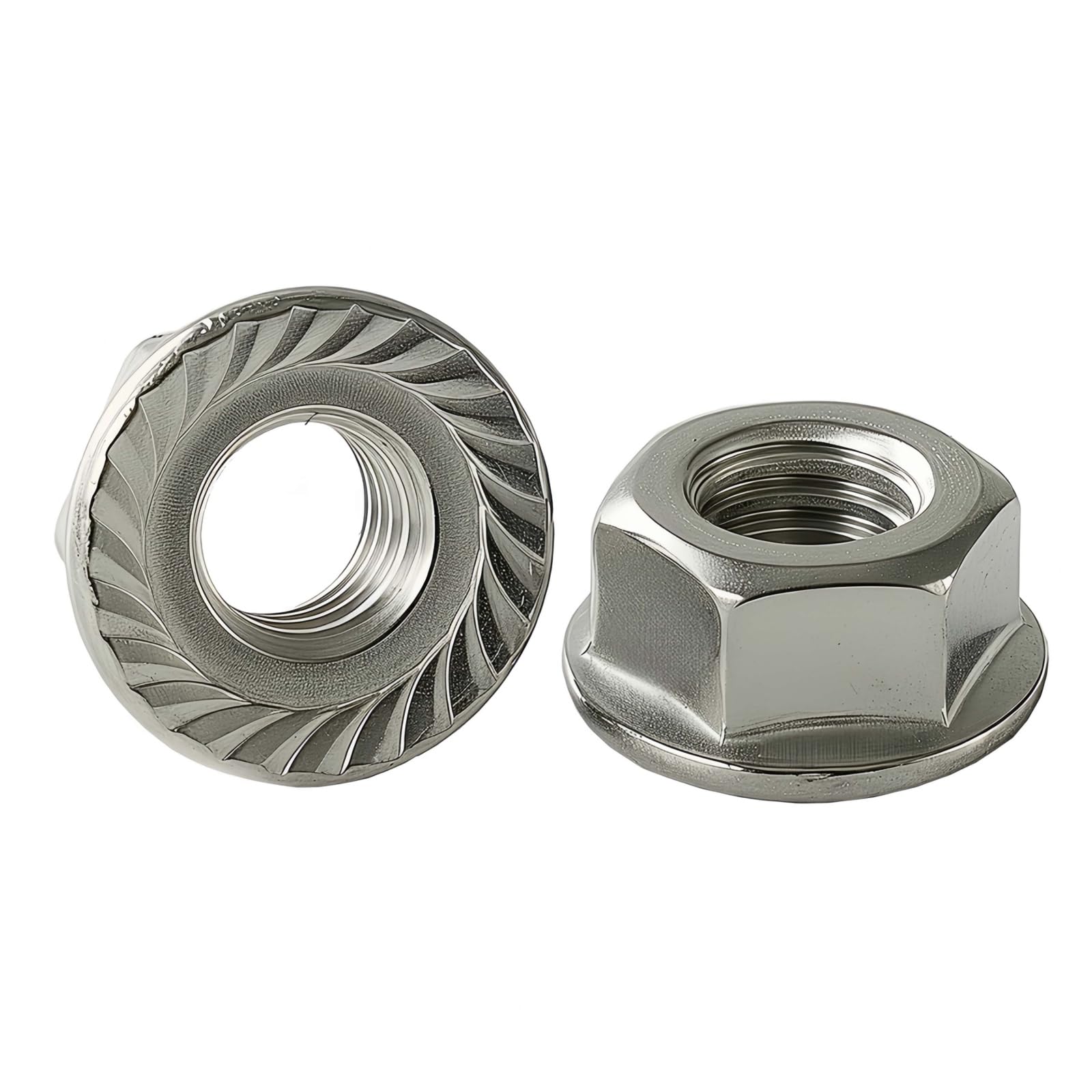 YIIFLY M16-2mm Metric Hex Flange Nuts,Serrated Flange Lock Nuts ，304 Stainless Steel (A2-70) ，DIN 6923, Bright Finish, 5PCS