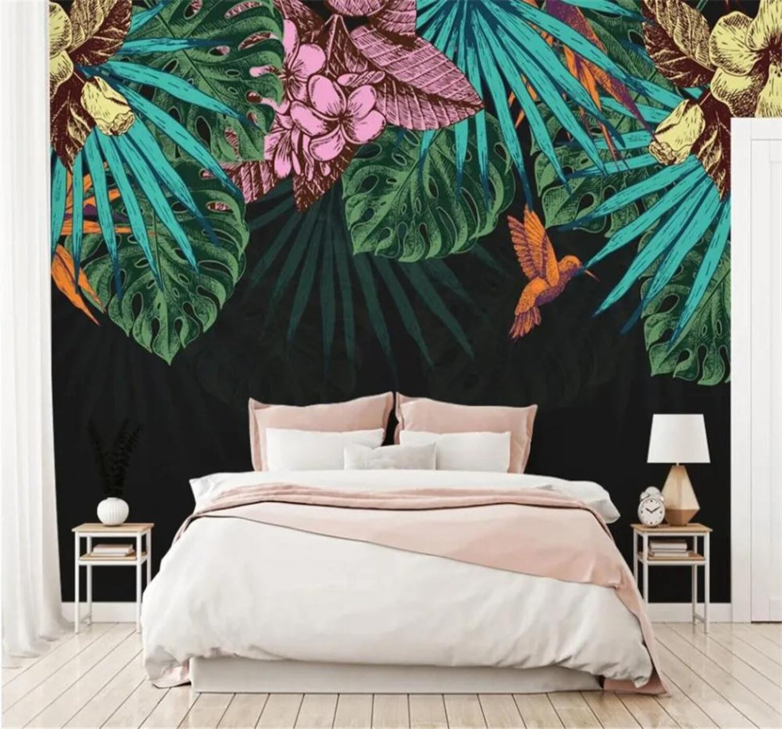 Tzxztt 200Cm×140Cm(B×H) Fresh Ethereal Tropical Plants Leaves Modern 3D Wallpaper Premium Textured Silk Neutral Tones Material Ideal For Living Room Bedroom-200Cm×140Cm