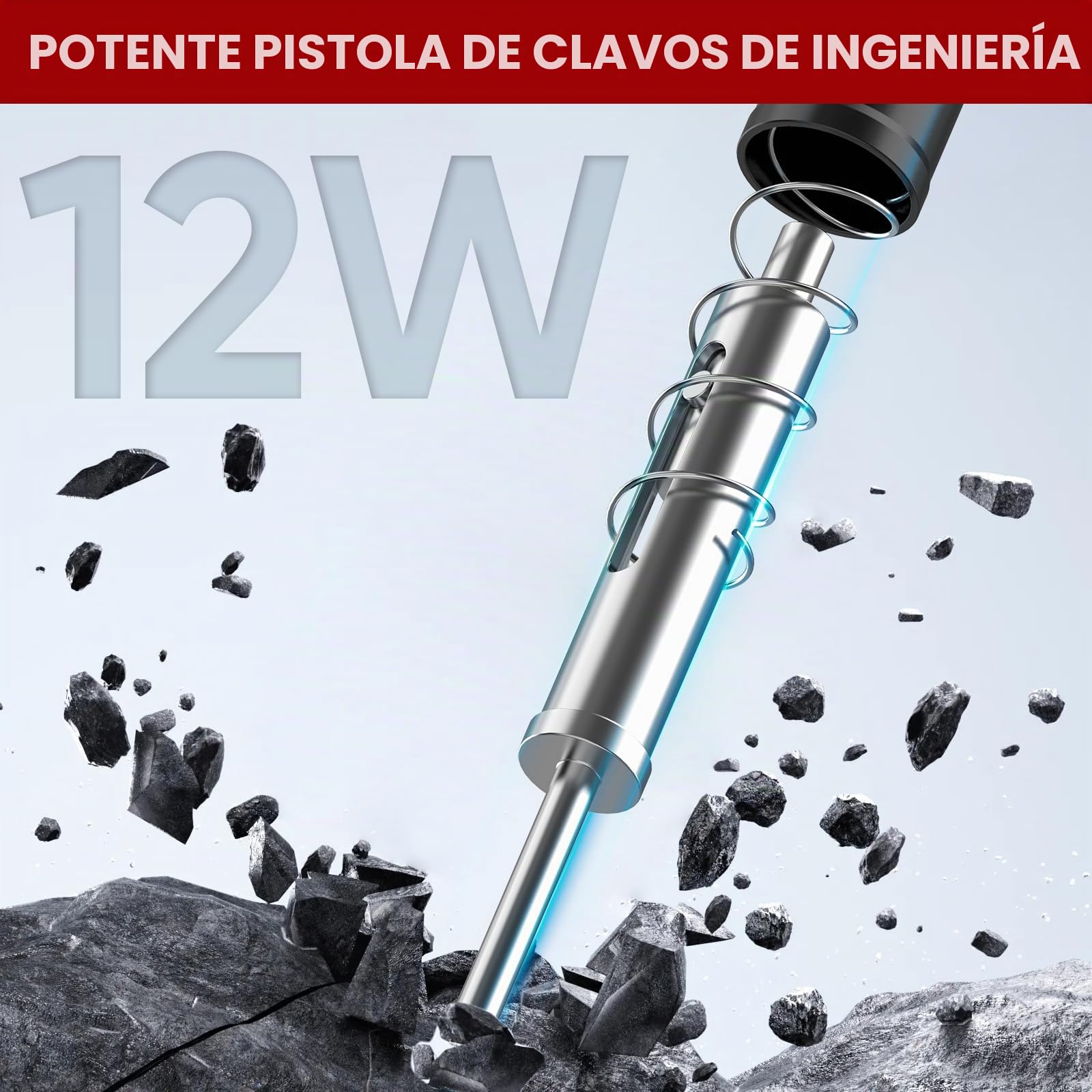Pistola de clavos manual, mini pistola de clavos para hormigón, 5 velocidades, con 150 clavos redondos, 50 clavos para tornillos, pistola de clavos silenciosa para paredes de ladrillo, trabajo en