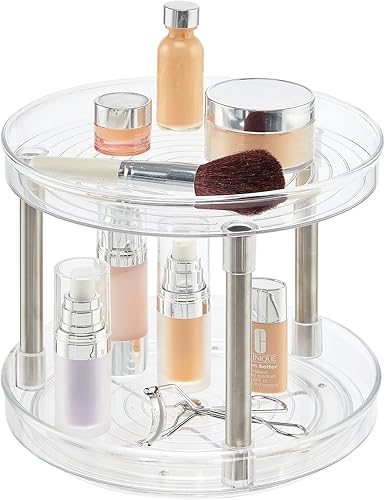 Miniatura 6 de mDesign Torre de almacenamiento giratoria Lazy Susan de 2 niveles, organizador giratorio para gabinete de baño, mostrador de tocador, fregadero,