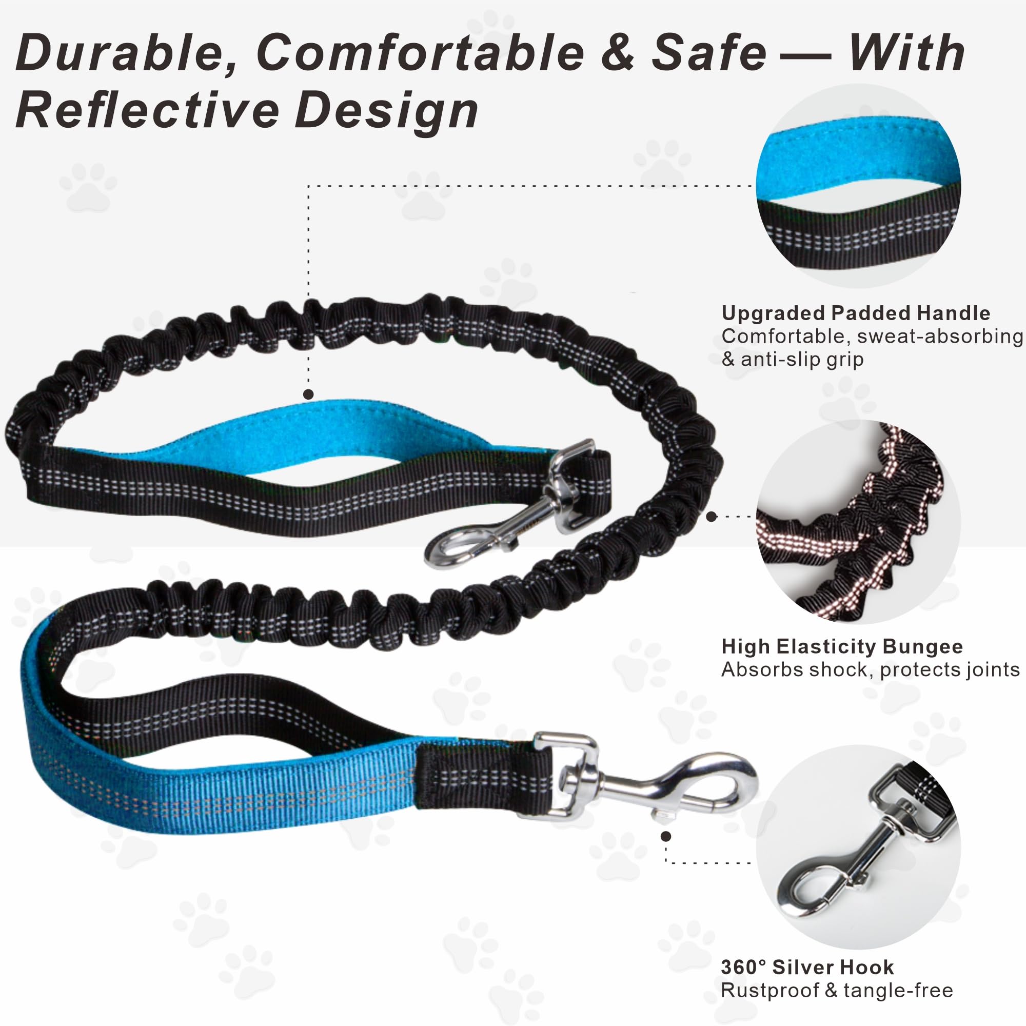 Hands-Free Dog Leash for Dogs up to 130 lbs – Heavy-Duty, Shock-Absorbing Bungee Leash with Zipper Pouch, Dual Padded Handles & Adjustable Waist Belt for Running & Walking – Sky Blue - image 3