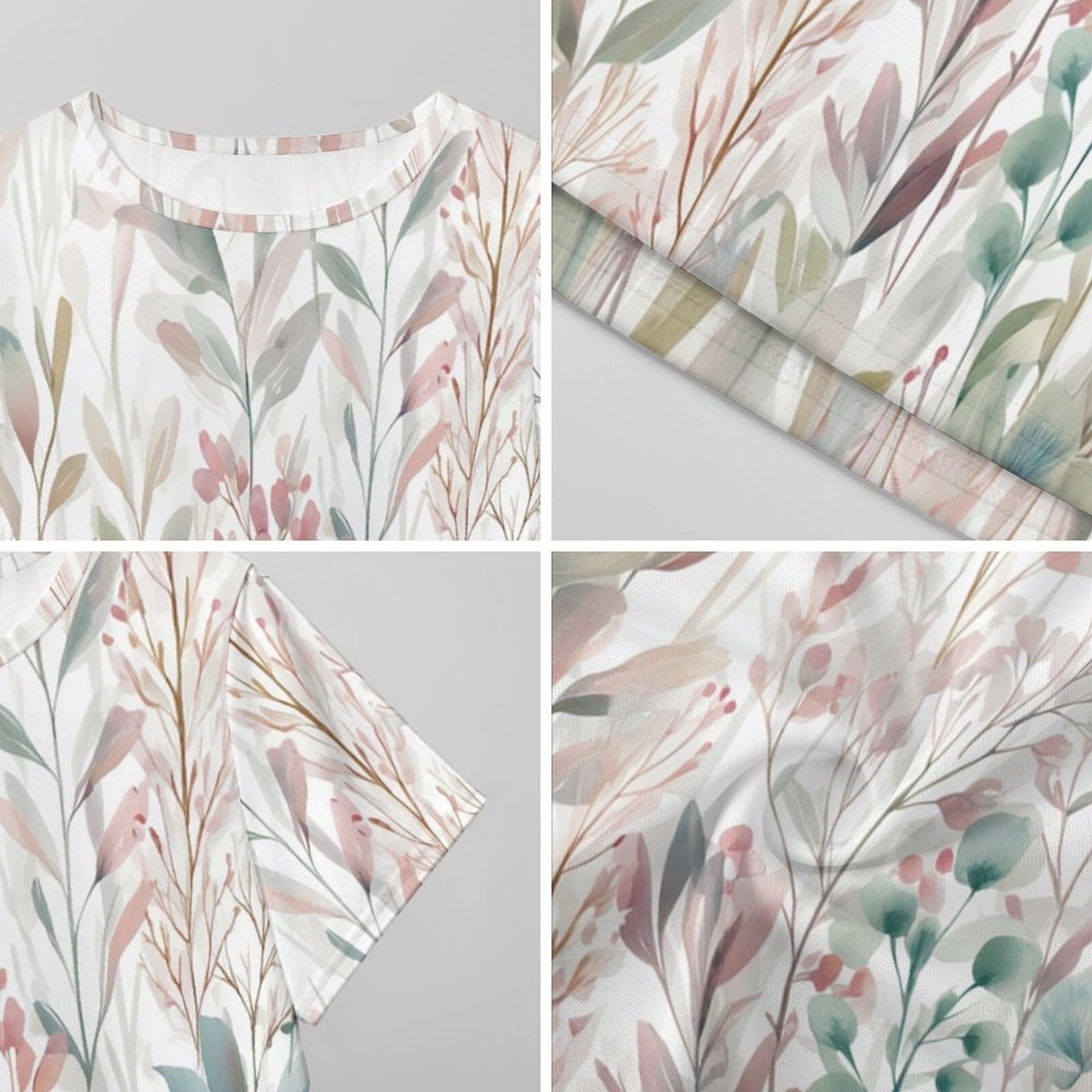 Camisones De Mujer - Hermosas Flores Silvestres Camisón De Manga Corta para Estar En Casa Tallas S-3Xl Holgado Largo Suave para El Verano.