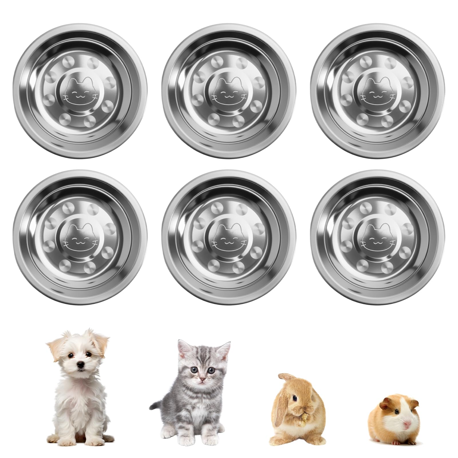 6PCS Cat Bowls Stainless Steel Cat Bowl Whisker Friendly Featuring an Adorable Kitten Design Kitten Bowls Shallow Wide Cats Feeding Bowl 16cm Metal Cats Dishes for Both Small and Medium-sized Pets