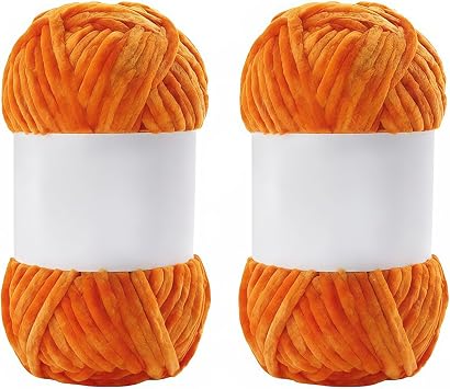 2 Rolls 3.53oz 87yds Chenille Yarn, Chunky Yarn, Velvet Yarn for Crocheting and Knitting Orange