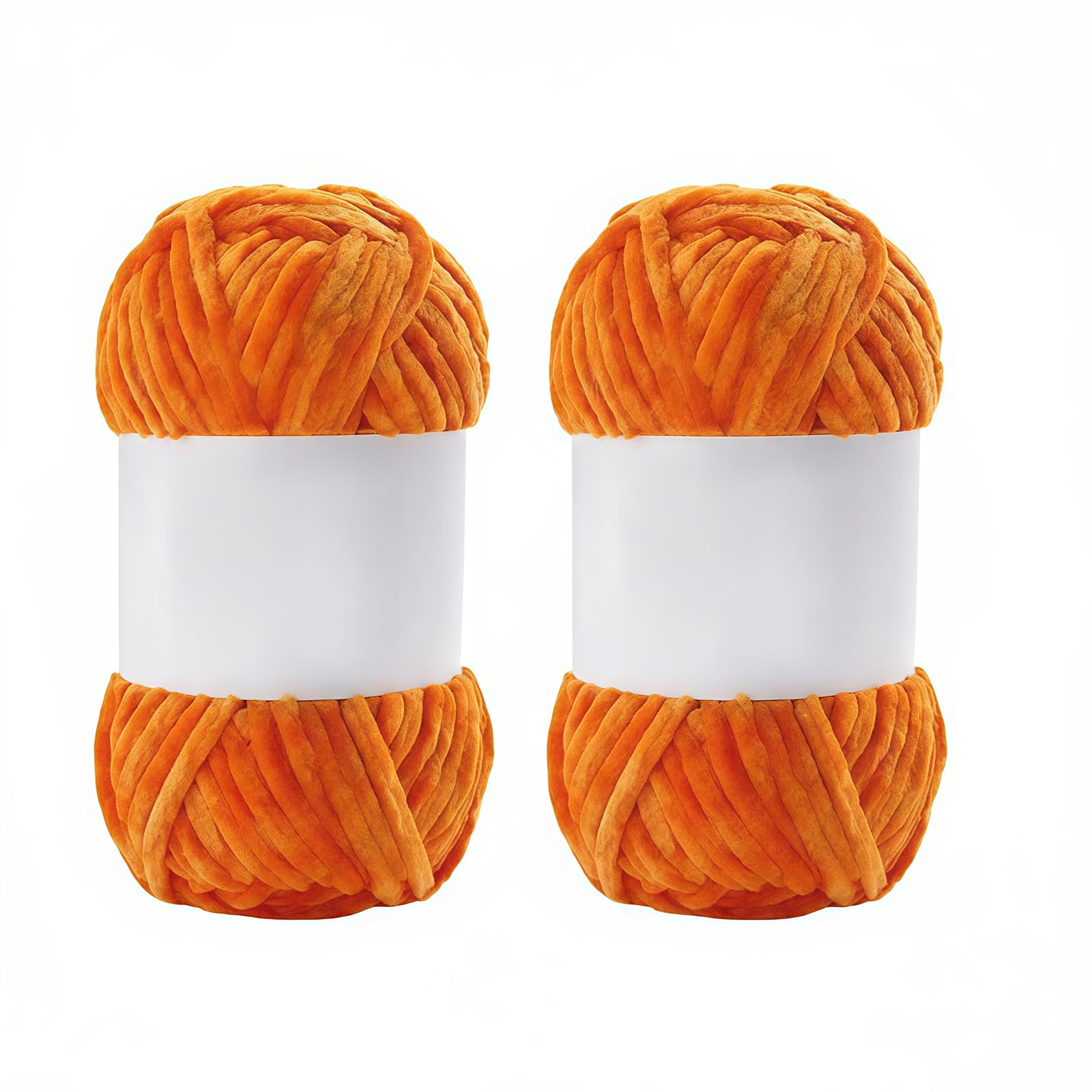 2 Rolls 100g Velvet Chenille Yarn Soft Chunky Knitting Crochet Yarn for Baby Blankets DIY Crafts (Orange)