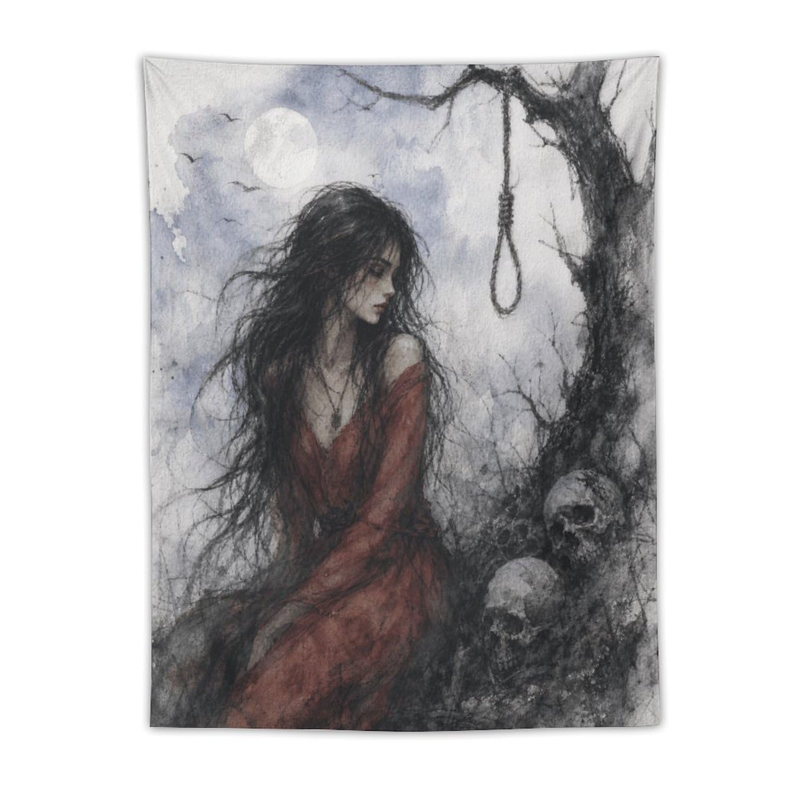 W7C8U2X3 Woman by Hanging Noose Wall Tapestry, Reading Corner