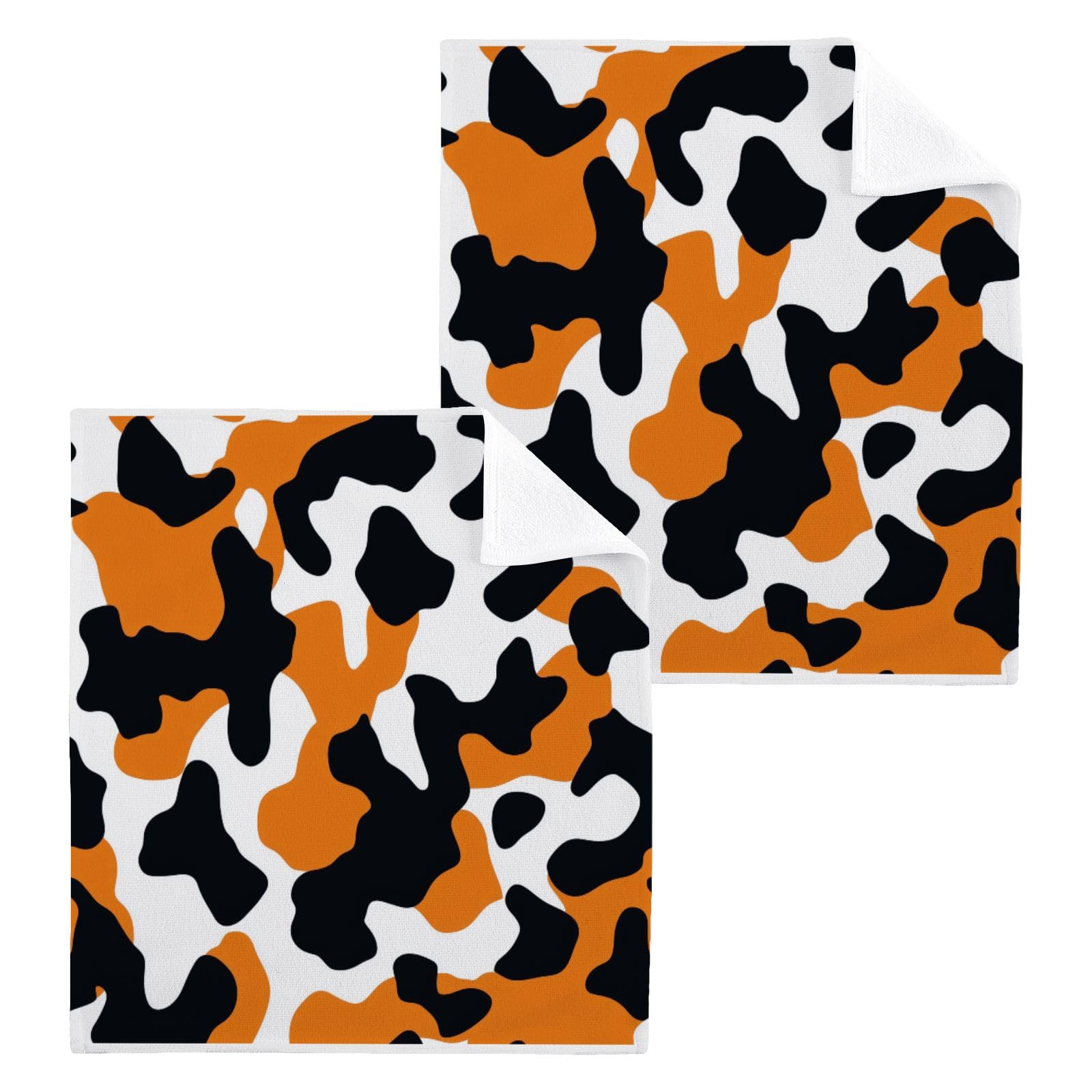 ALAZA Wash Cloth Set 100% Cotton Fingertip Towels Face Cloths Sets Calico Camouflage Highly Absorbent Soft Feel Set of 2