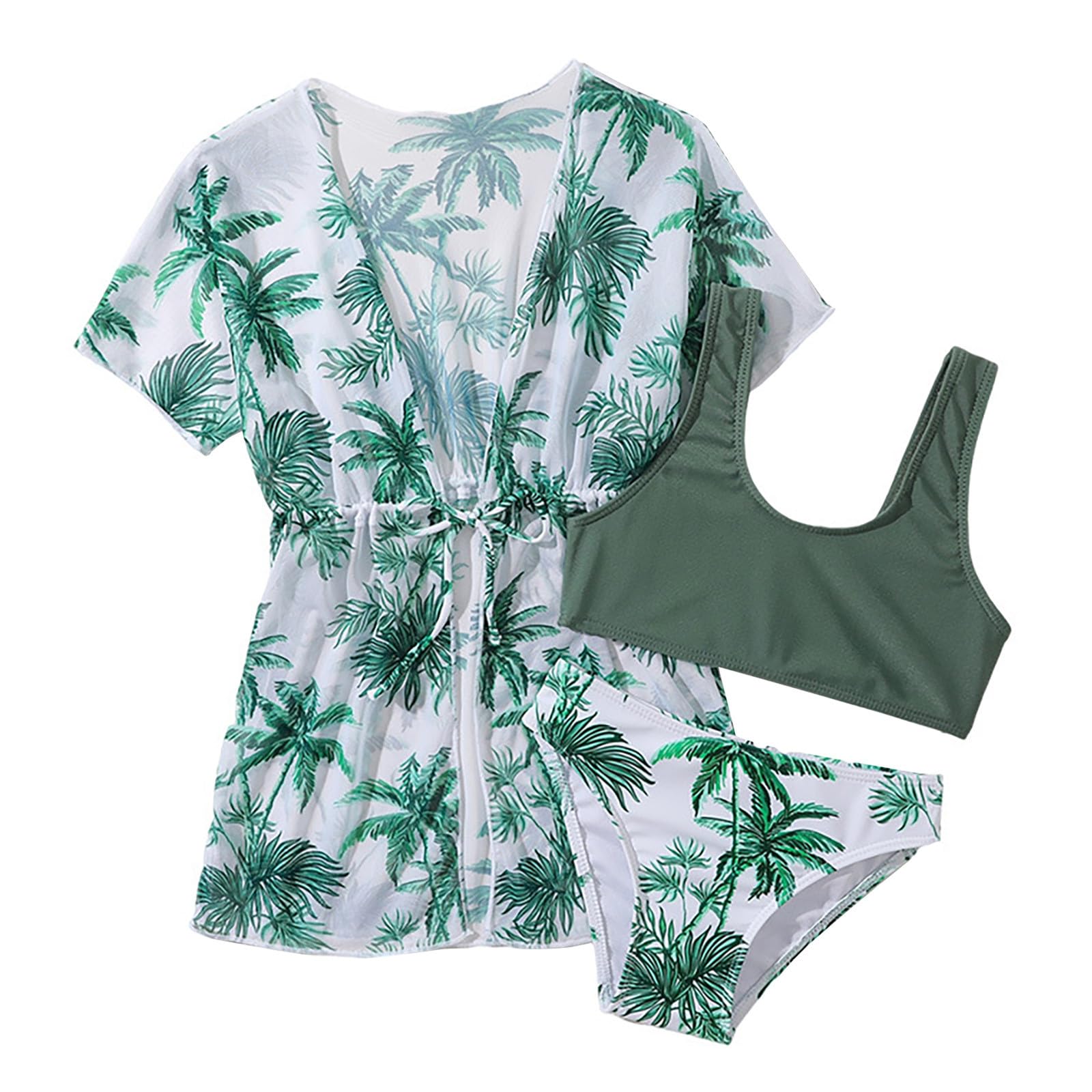 Generisch Swim Shirtgirls Traje de baño de 3 piezas para niños pequeños, bebés, hojas, estampados, bikini, bañador, braguitas, niñas, bikini, juego de ropa de playa