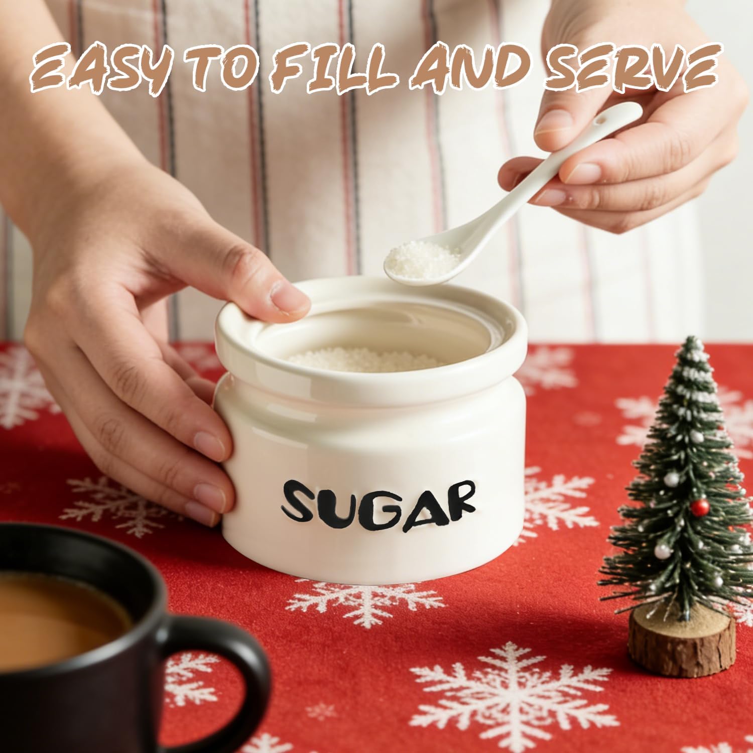 Sugar Bowl with Lid and Spoon, 10oz Ceramic Sugar Container Jar