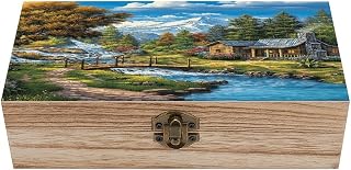 Cabin in The Woods Vintage Wooden Storage Box with Hinged Lid Natural Wood Keepsake Box for Jewelry, Crafts & Gifts Rustic Memory Box Organizer for Home Decor, Rings, Trinkets