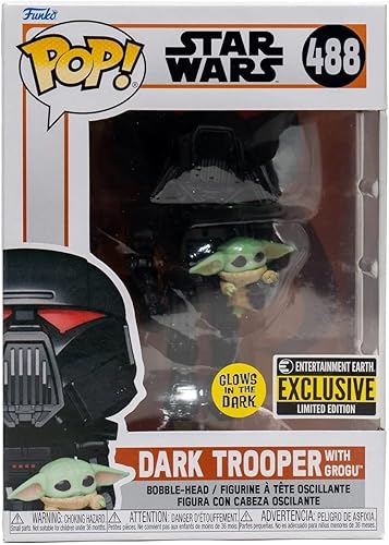 Miniatura 3 de POP Star Wars: The Mandalorian - Dark Trooper Holding Grogu [The Child] Figura de vinilo exclusiva de Funko que brilla en la oscuridad (paquete con