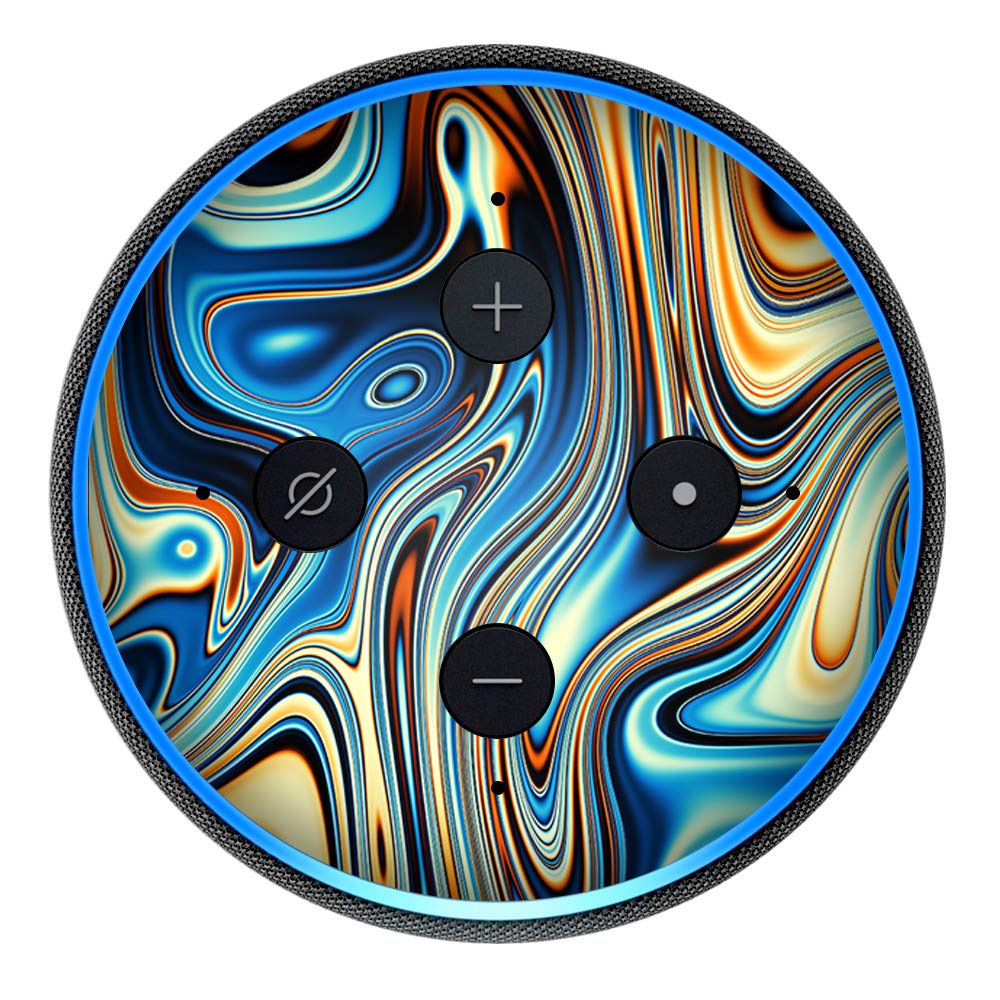 Blue Oragne Psychadelic Oil Slick - Vinyl Decal Skin Compatible with Amazon Echo Dot 3rd Generation Alexa - Decorations for Your Smart Home Speakers, Great Gift for mom, dad, Birthday, Kids