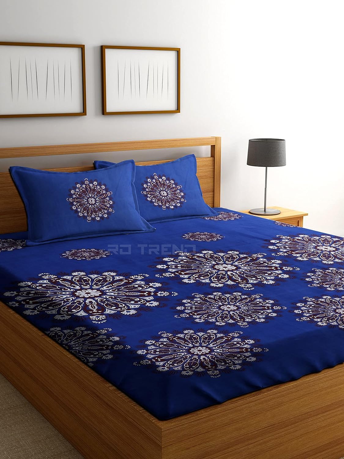 RD TREND Presents Luxurious Glace Cotton Super Soft 210 TC 360° Elastic Fitted Bedsheet Queen Size (78X60X8 Inch) with 2 Pillow Covers, Color-Blue-image-17