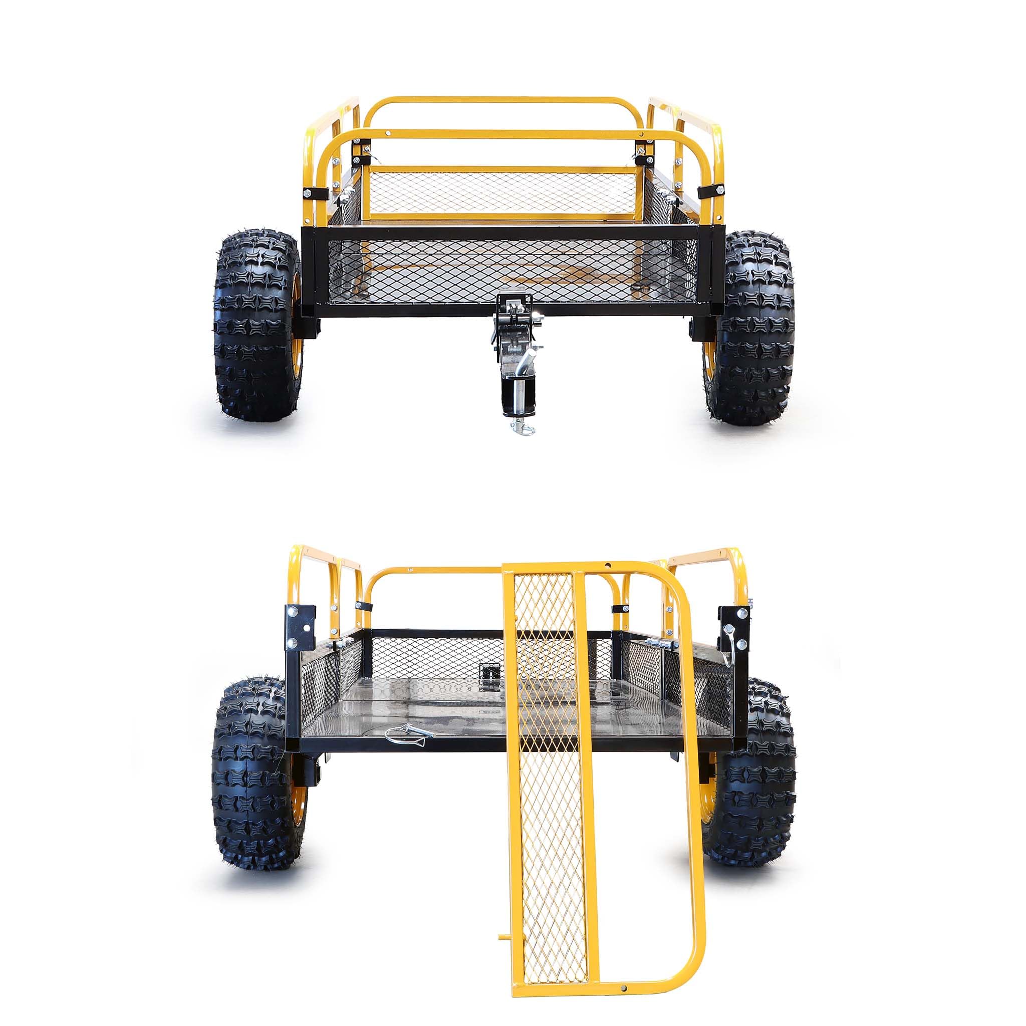 Wiltec Remorque basculante – 2100 x 1200 x 70 mm – capacité 450 kg – en Acier – avec Grille et Parois Amovibles – pour Tondeuse autoportée ATV Jardinage Transport