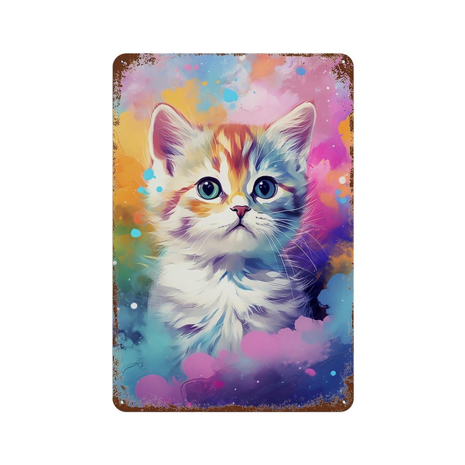 Garage Style Colorful Kitten Painting-4 Vintage Rust Metal Sign 11.8"x7.9", Novelty Wall Decor for Bar And Workshop
