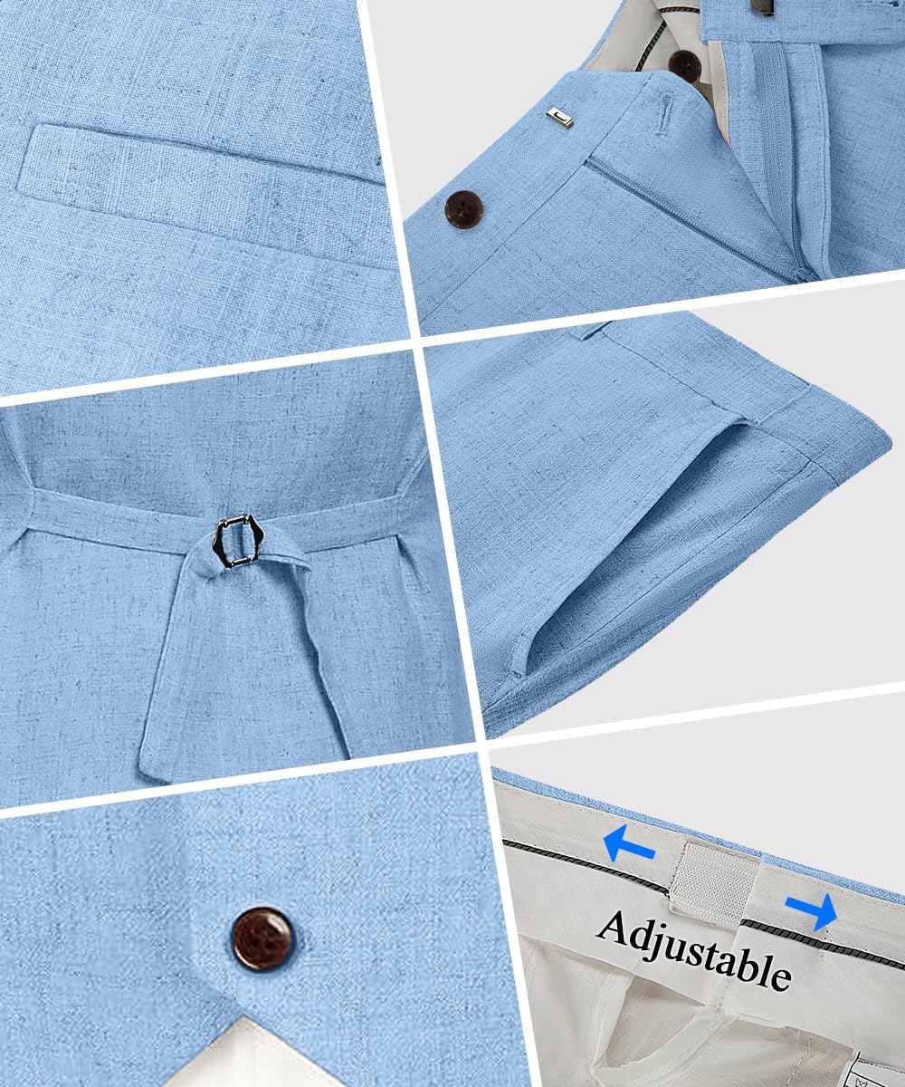 WOMS Mens Linen Suit 2 Piece Casual Summer Suits for Men Groomsmen Beach Wedding Party Vest Pants Suit - Image 5