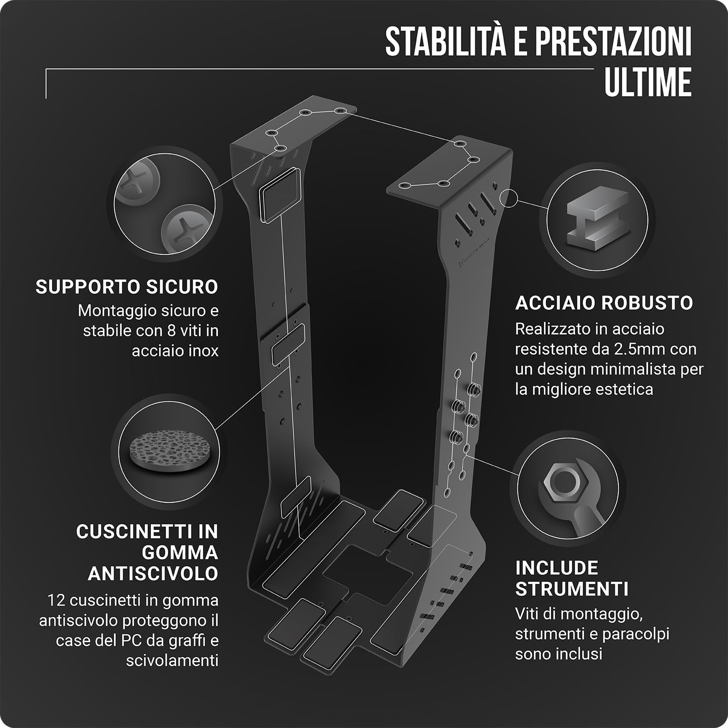 Carico pesante supporto PC scrivania – Fino a 35 kg – Personalizzabile staffe per pc - Supporto computer scrivania - Supporto case pc - Porta pc fisso (nero)
