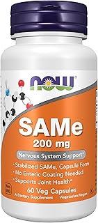 NOW Foods Supplements, SAMe (S-Adenosyl-L-Methionine)200 mg, Nervous System Support*, 60 Veg Capsules