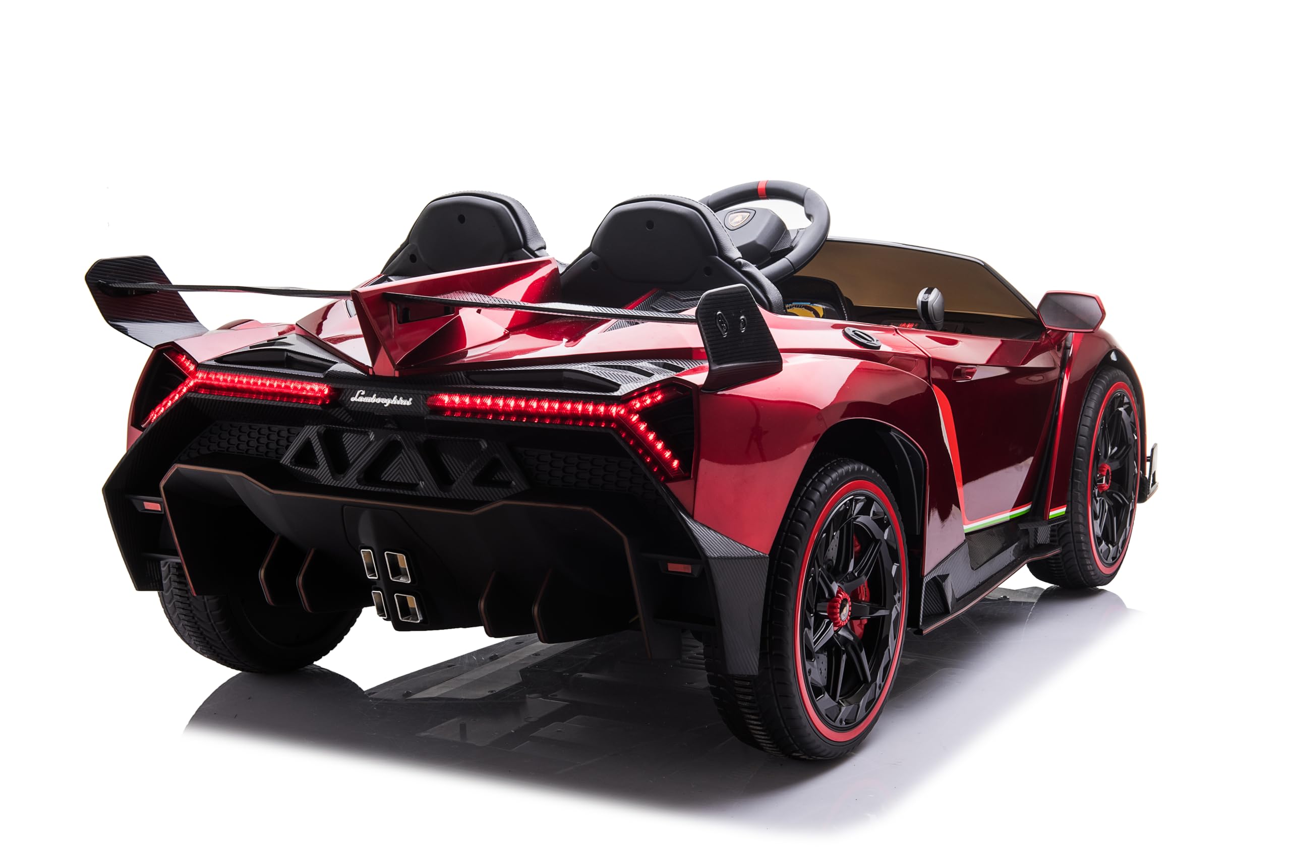 FINOOS Kinderauto Lambo Veneno 24V Elektroauto für Kinder 2-Sitzer, 4X4 Gummireifen, Ledersitz, mit 2,4 GHz Fernbedienung (Rot)
