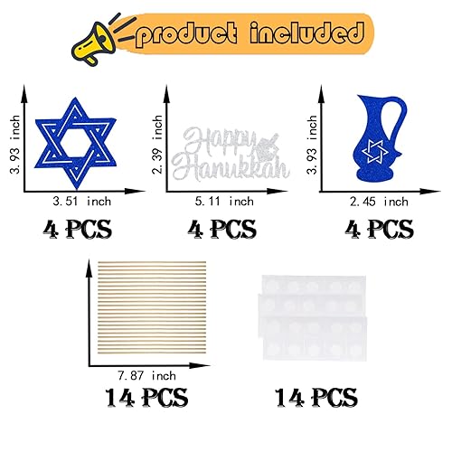 Miniatura 2 de Happy Hanukkah Centerpiece Sticks, Chanukah Holiday Themed Party Decorations, Star of Davids Menorah Dreidel Decoration, Jewish Holiday Festival