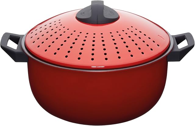 KitchenCraft World of Flavours Pasta Pot with Strainer, 4 Litres (7 Pints) - Red