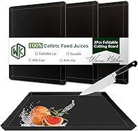 Vista 1 de WK Juego de 3 tapetes/tablas de cortar de plástico flexibles con labio, tabla de cortar plegable para cocina, tablas de cortar negras para carne