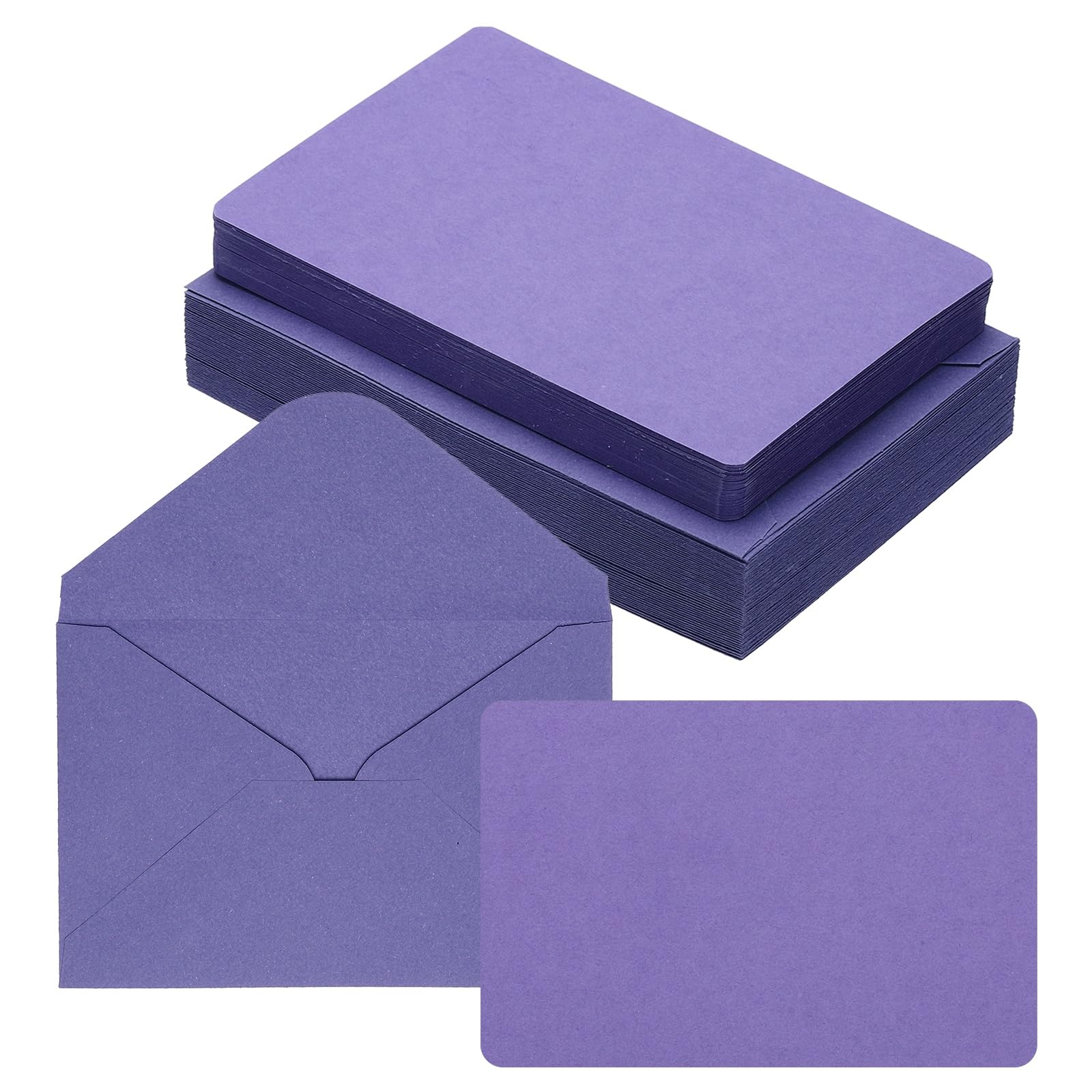 PATIKIL 10x15cm Blank Greeting Cards and Envelopes, 50Sets Half Fold Note Cards and Envelopes Folded Rounded Corner Cardstock Card for DIY Wedding Birthday Party Invitations, Dark Purple