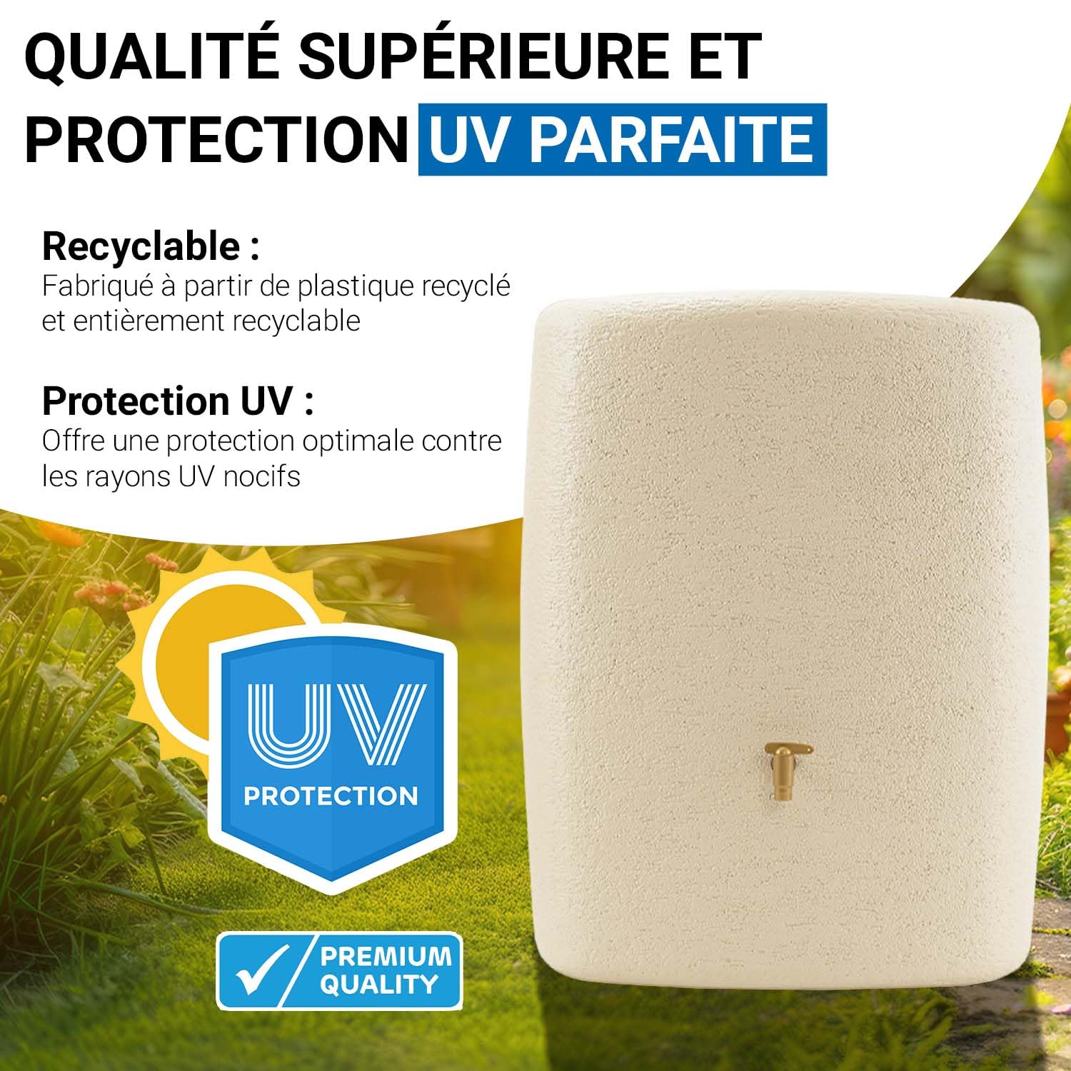 4rain Terra Kit Récupérateur d’Eau de Pluie 275L Sable