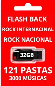 Pen Drive 32GB Com Músicas Gravadas, Flashback, Rock Internacional e Nacional Contém 121 pastas e aproximadamente 3.000 músicas.