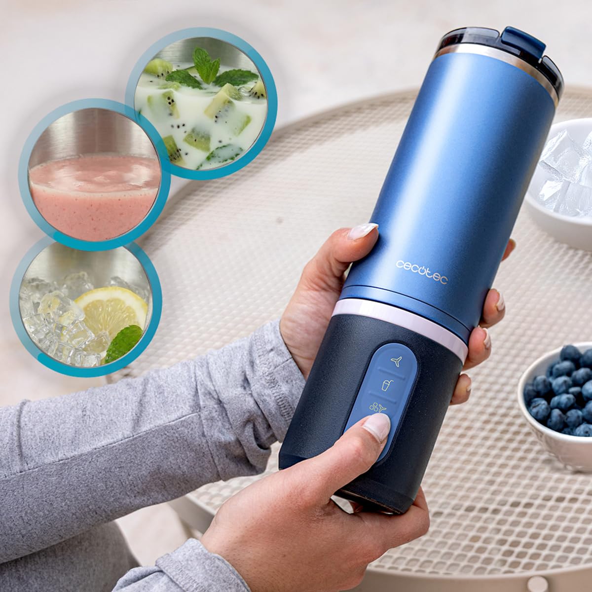 Cecotec Frullatore Portatile Power Titanium Shake2Go Dark Steel. 180W, Bicchiere Metallo 600ml Senza BPA, 3 Programmi Automatici, Ricarica USB-C, Goditi le Tue Bevande Fresche Molto più a Lungo Oggi