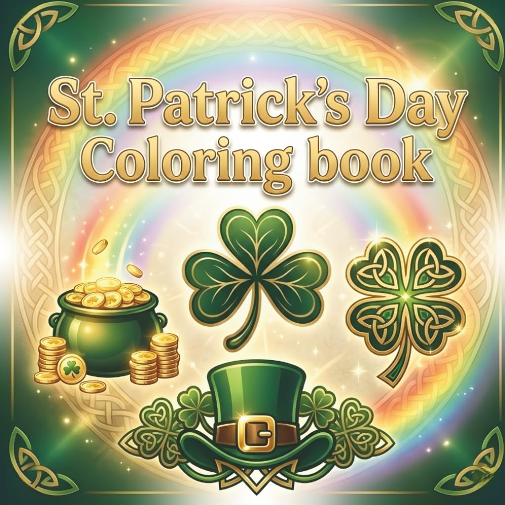 St. Patricks Day Coloring Book: Easy and Bold Designs Inspired by Irish Tradition with Leprechauns, Shamrocks, Rainbows, and Lucky Clovers for Kids and Adults