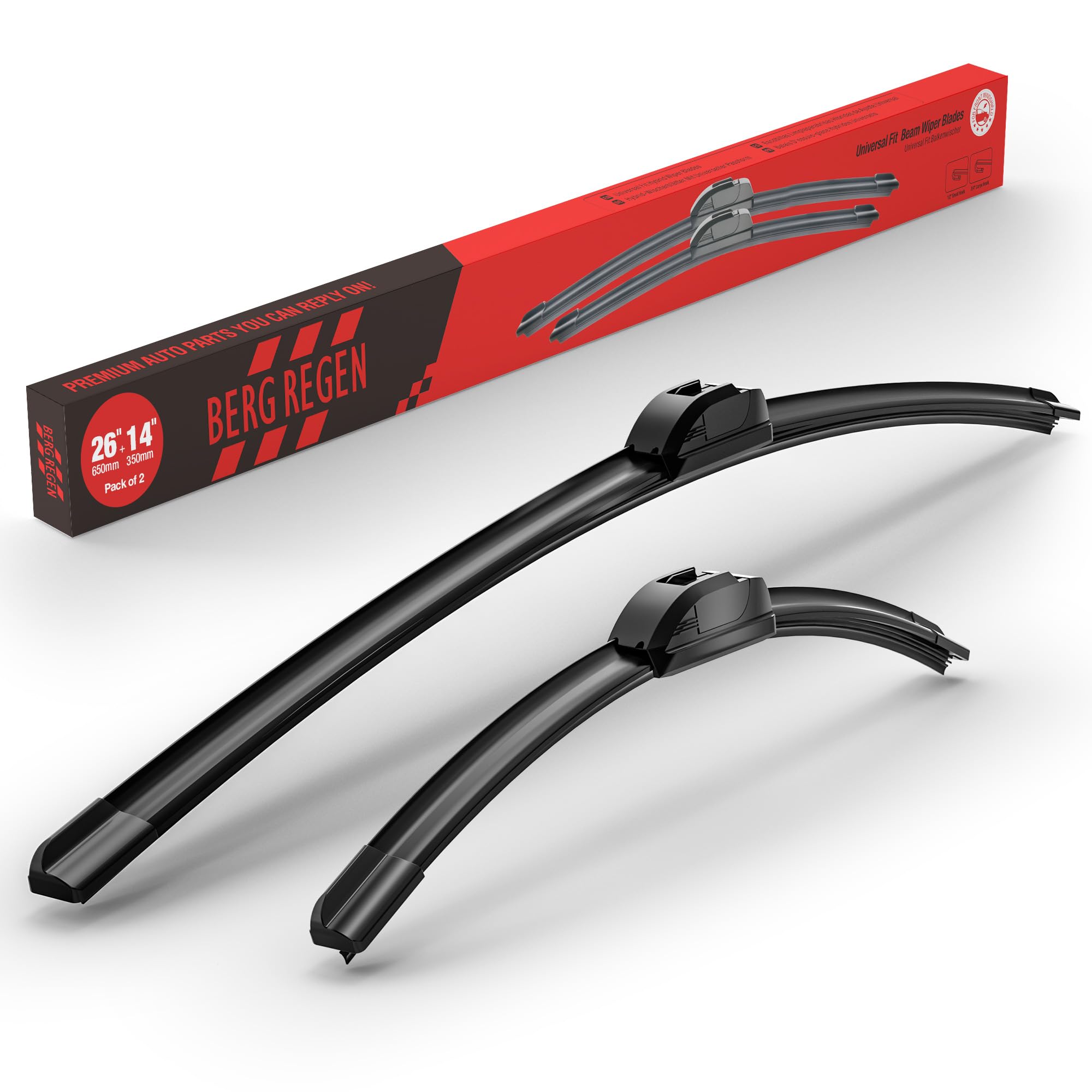 BERG REGEN 26"+14" Windshield Wiper Blades Replacement for Hyundai Santa Fe 2013-2018, Nissan Rogue 2008-2013, Toyota Yaris 2007-2011, Nissan Versa 2007-2011 –Genuine OEM Quality (Set of 2)