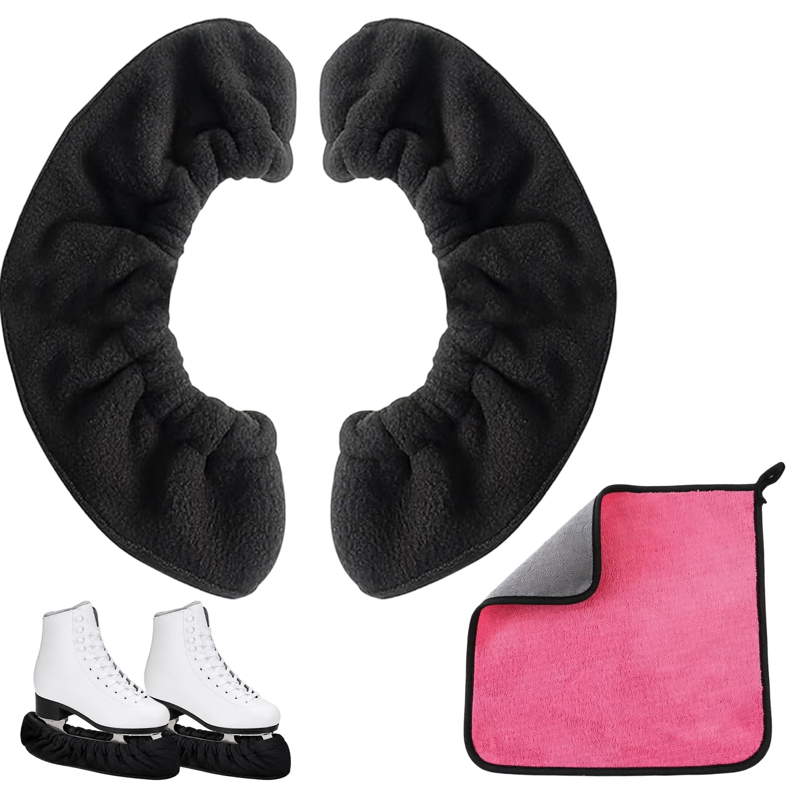 1Pair Ice Skate Blade Covers,Ice Skate Guards,Skate-Soakers,Comes With A Towel,Figure Skating Accessories,High Absorbency Prevents The Blade From Rusting,For Winter Hockey Skates,Figure Skates (Black)